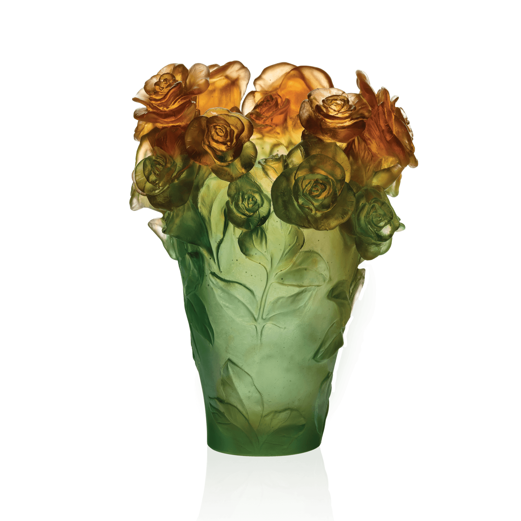 Daum Rose Passion Vase Green and — orange