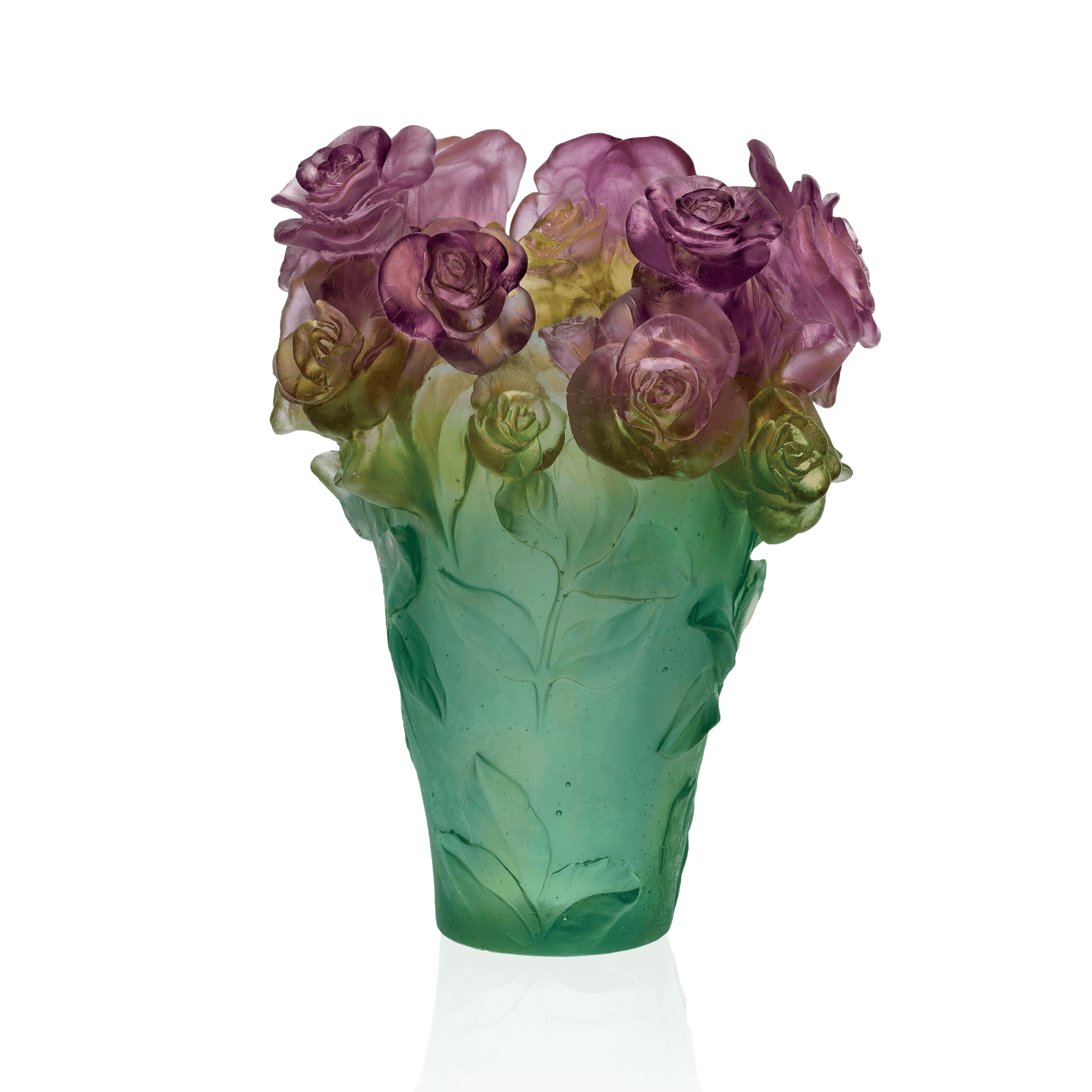Daum Rose Passion Vase Green and — pink