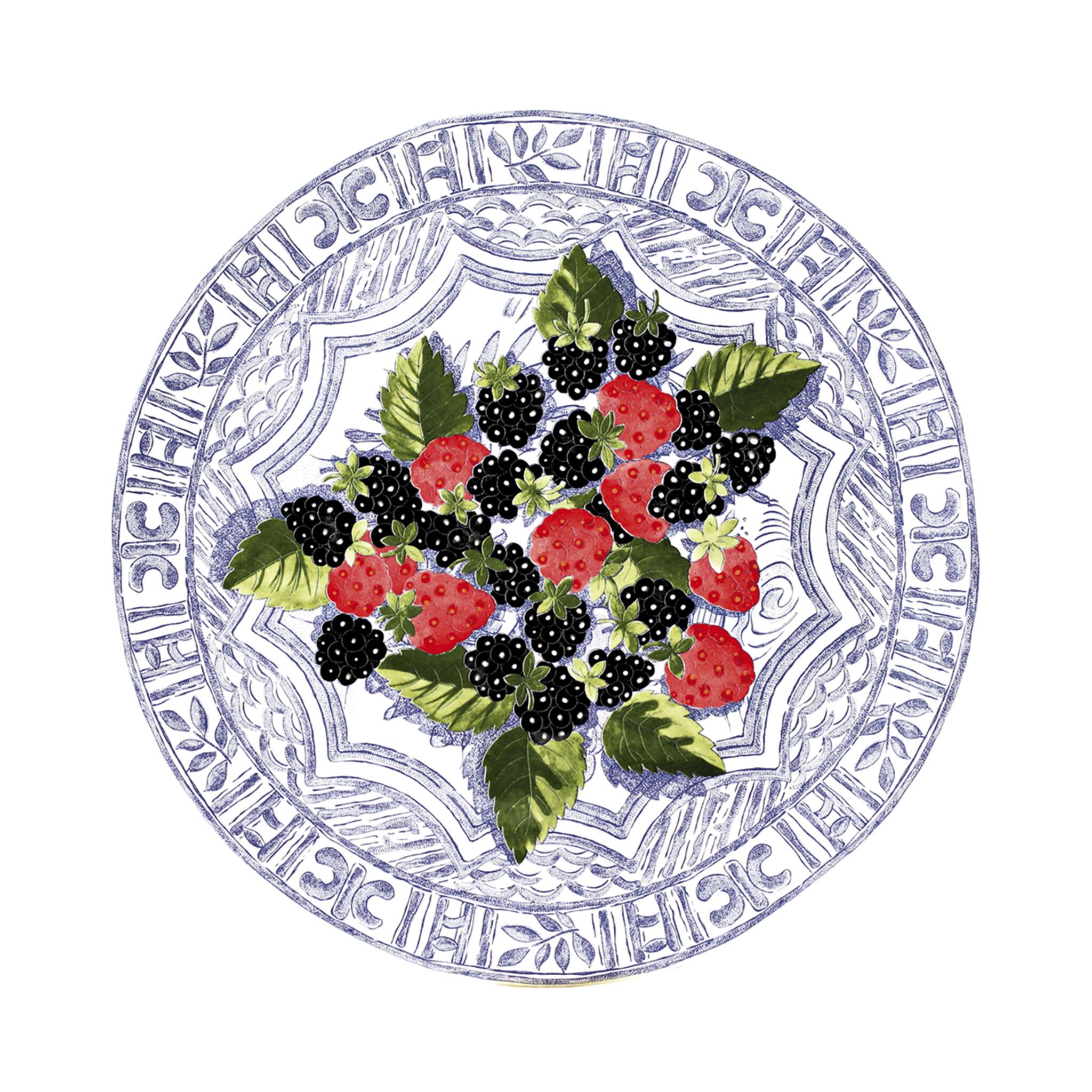 Gien Cake Platter - Oiseau Bleu Fruits