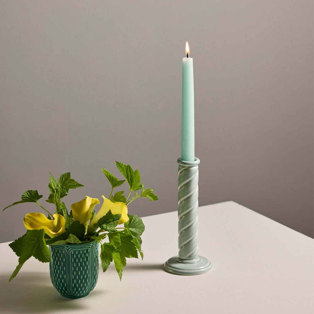Gien Earth Grey Candleholder - Berlingot, lifestyle view