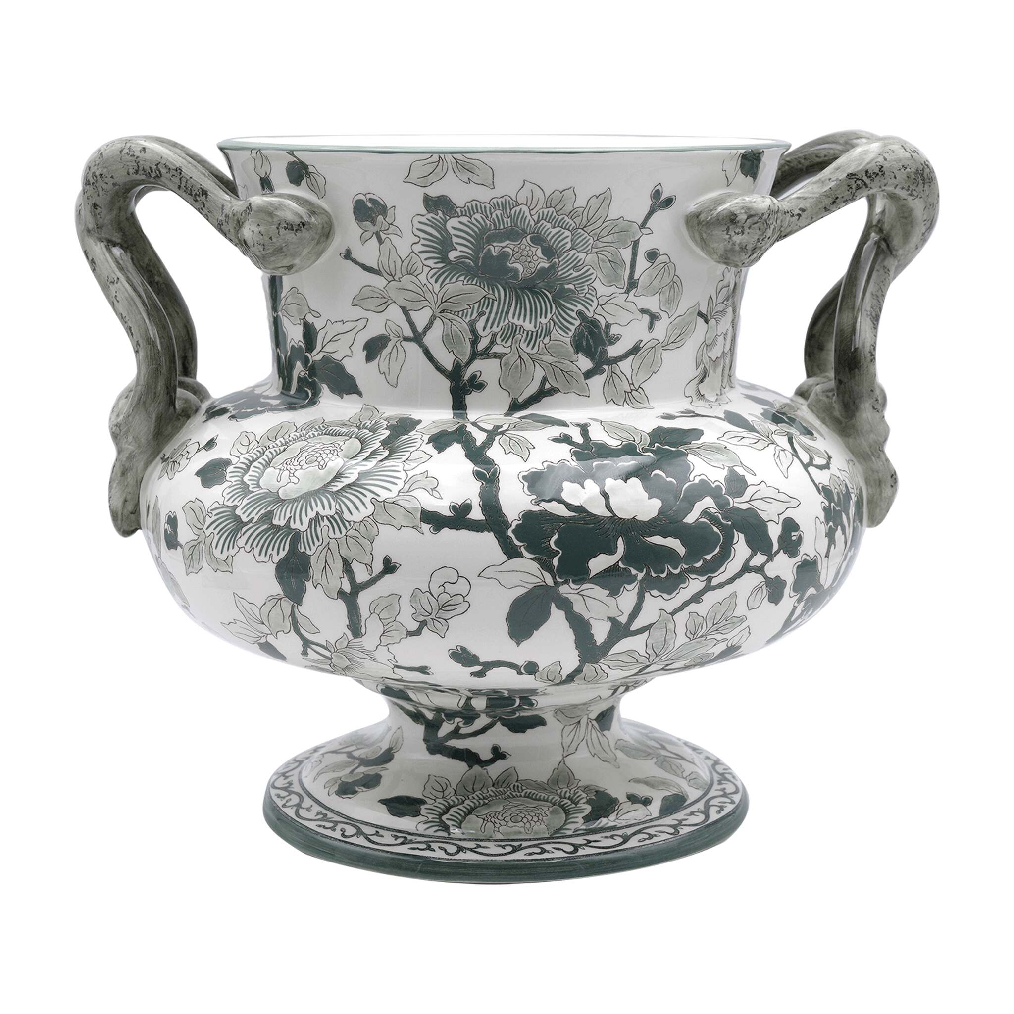 Gien Faenza Vase with Snake Handles, Large - Pivoines Vertes