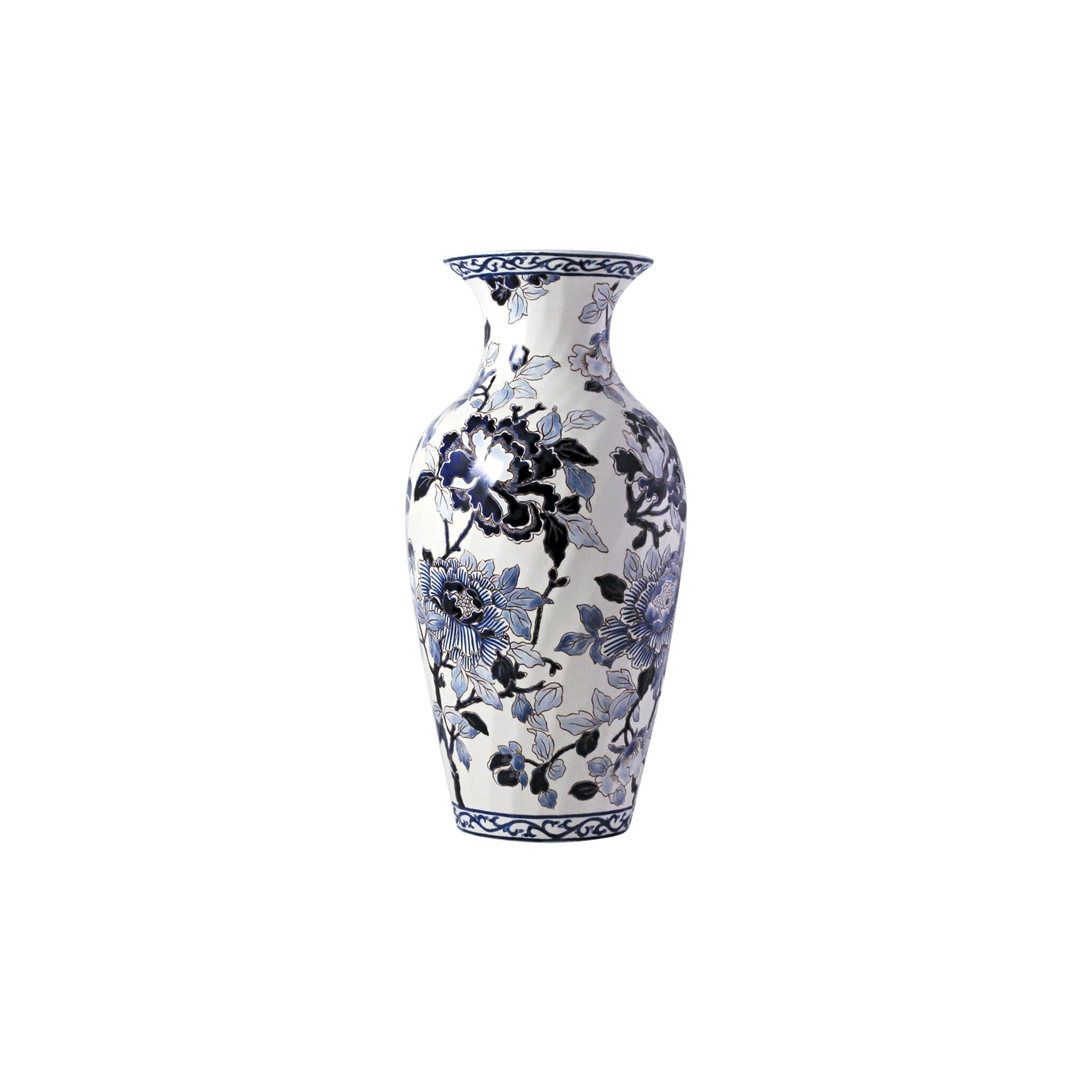 Gien Fluted Vase, Small - Pivoines Bleues