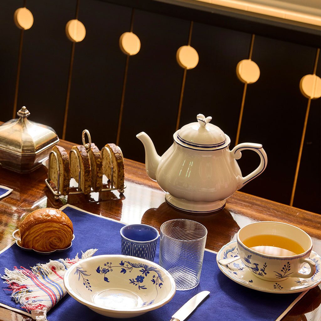 Gien Jumbo Cup & Saucer - Filet Cobalt Cup & Saucer Set, alternate view