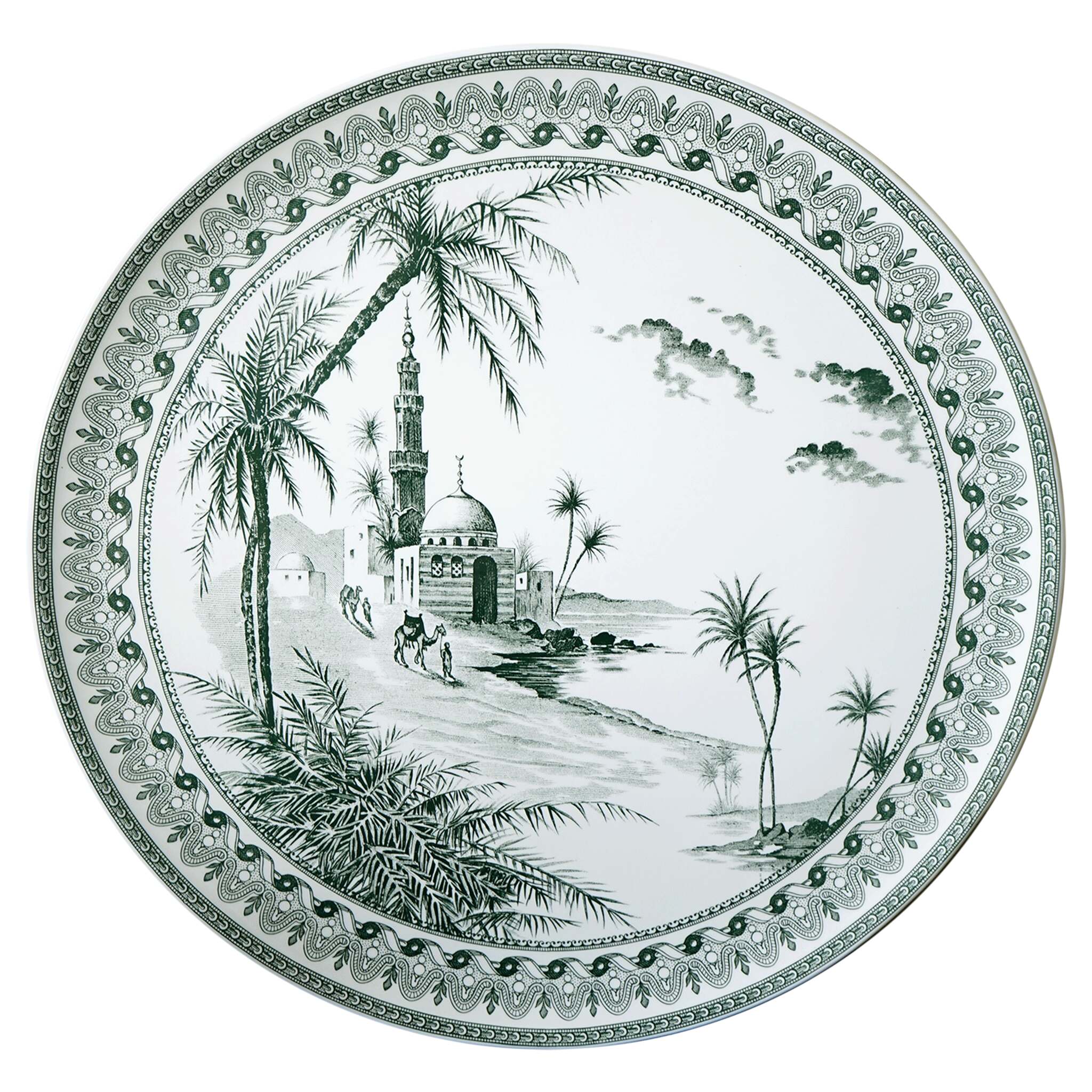 Gien Large Wall Platter Vues D'Orient - Les Dépareillées Green