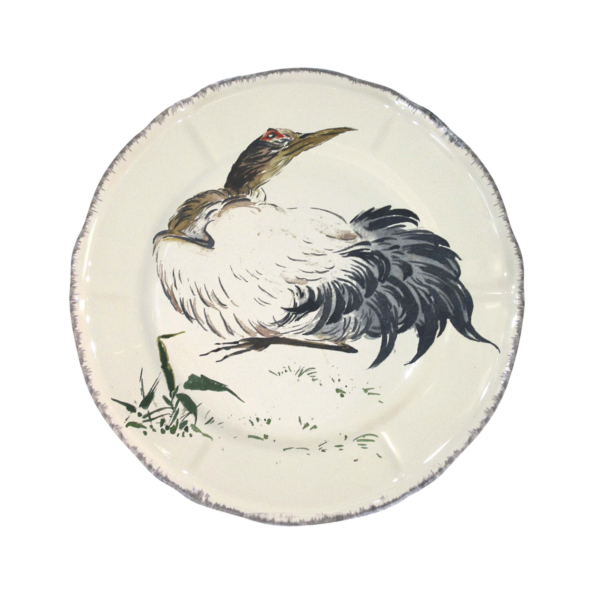 Gien Luncheon Plate Crane Seated - Grands Oiseaux