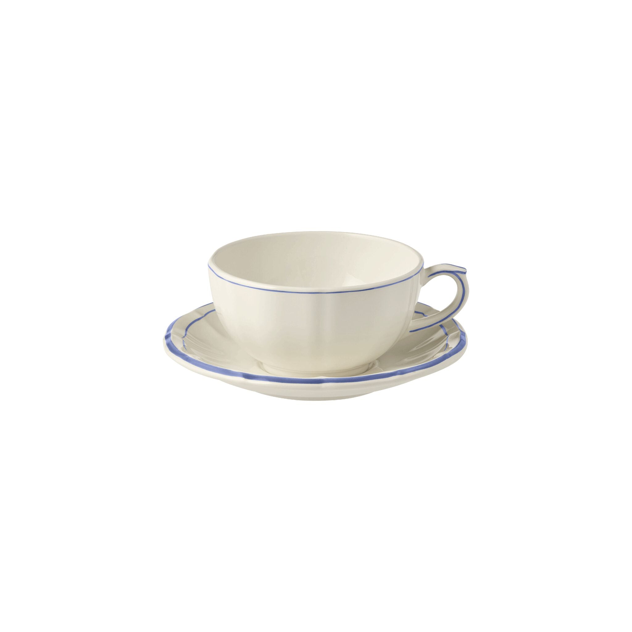 Gien Set of 2 Breakfast Cups & Saucers - Filet Blue