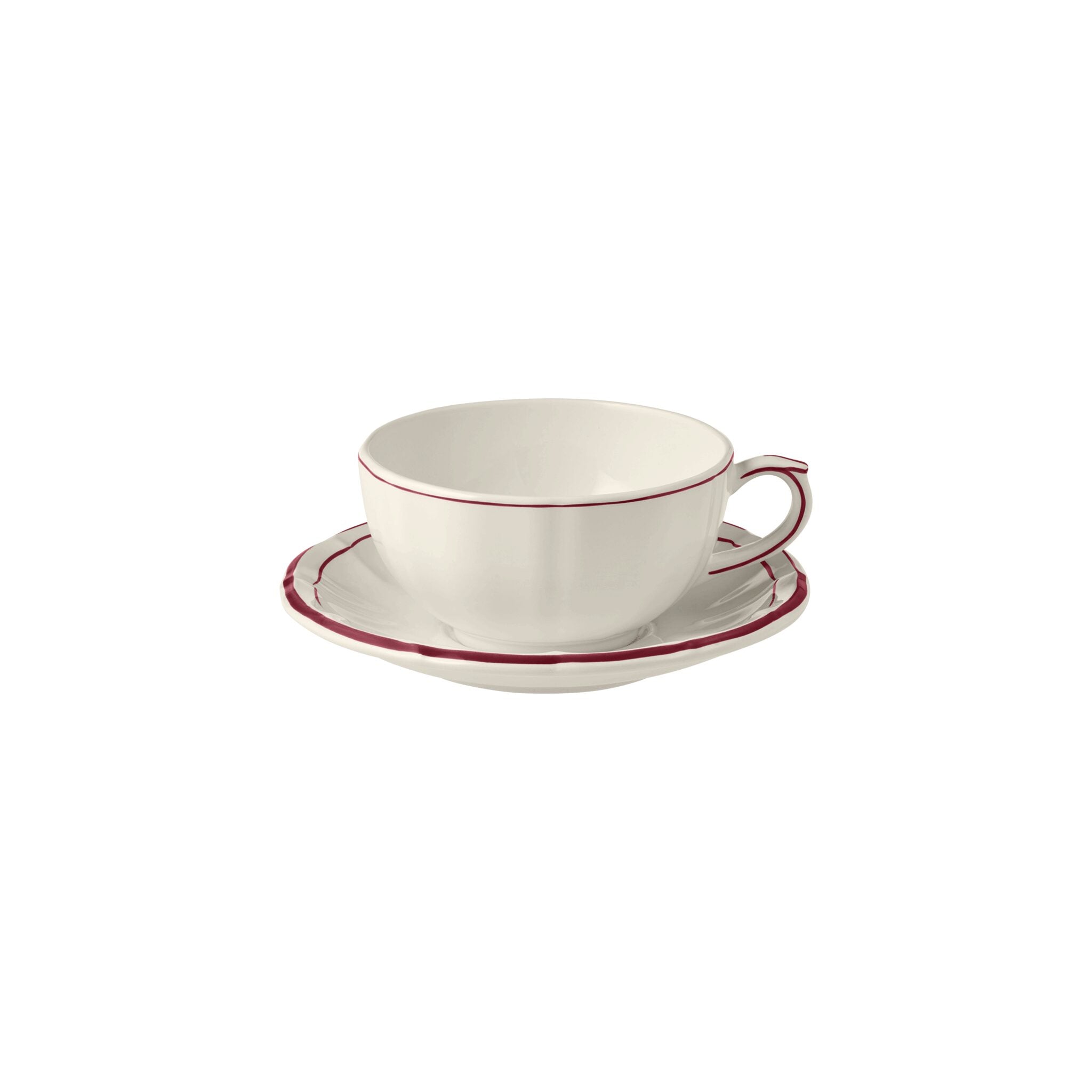 Gien Set of 2 Breakfast Cups & Saucers - Filet Burgundy