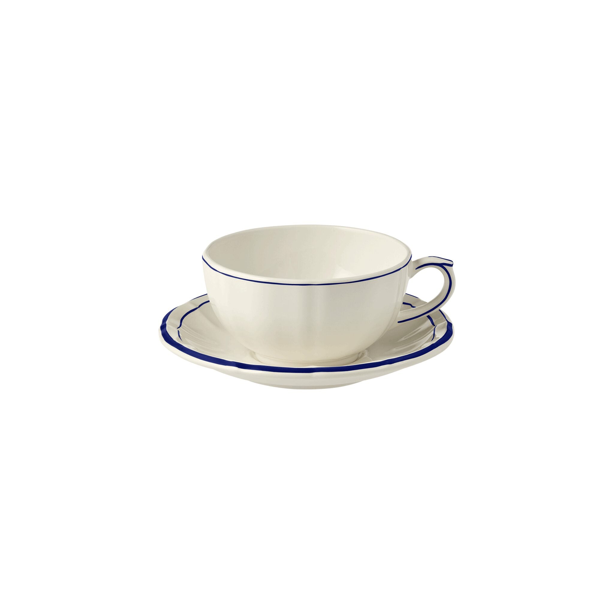 Gien Set of 2 Breakfast Cups & Saucers - Filet Cobalt