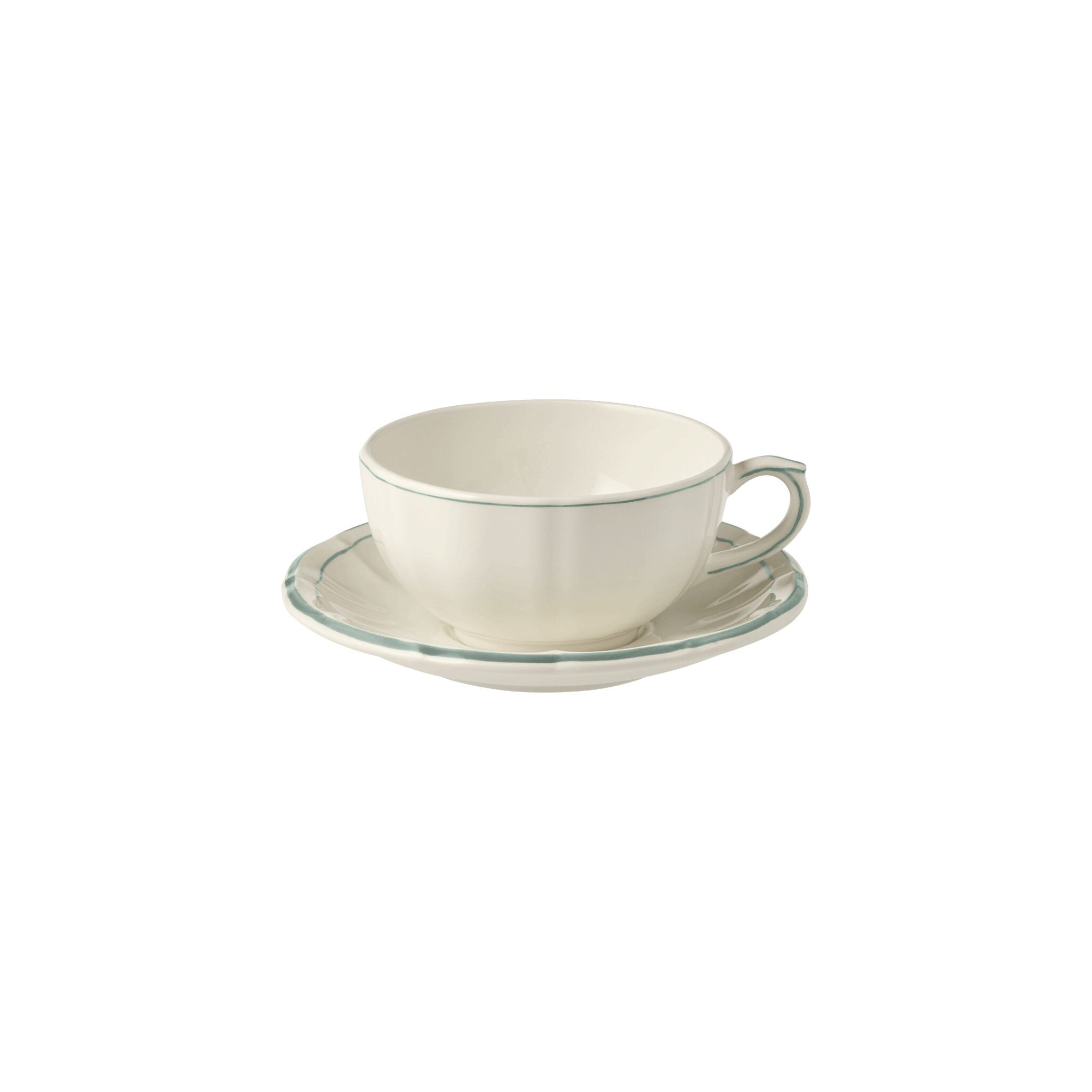 Gien Set of 2 Breakfast Cups & Saucers - Filet Earth Grey