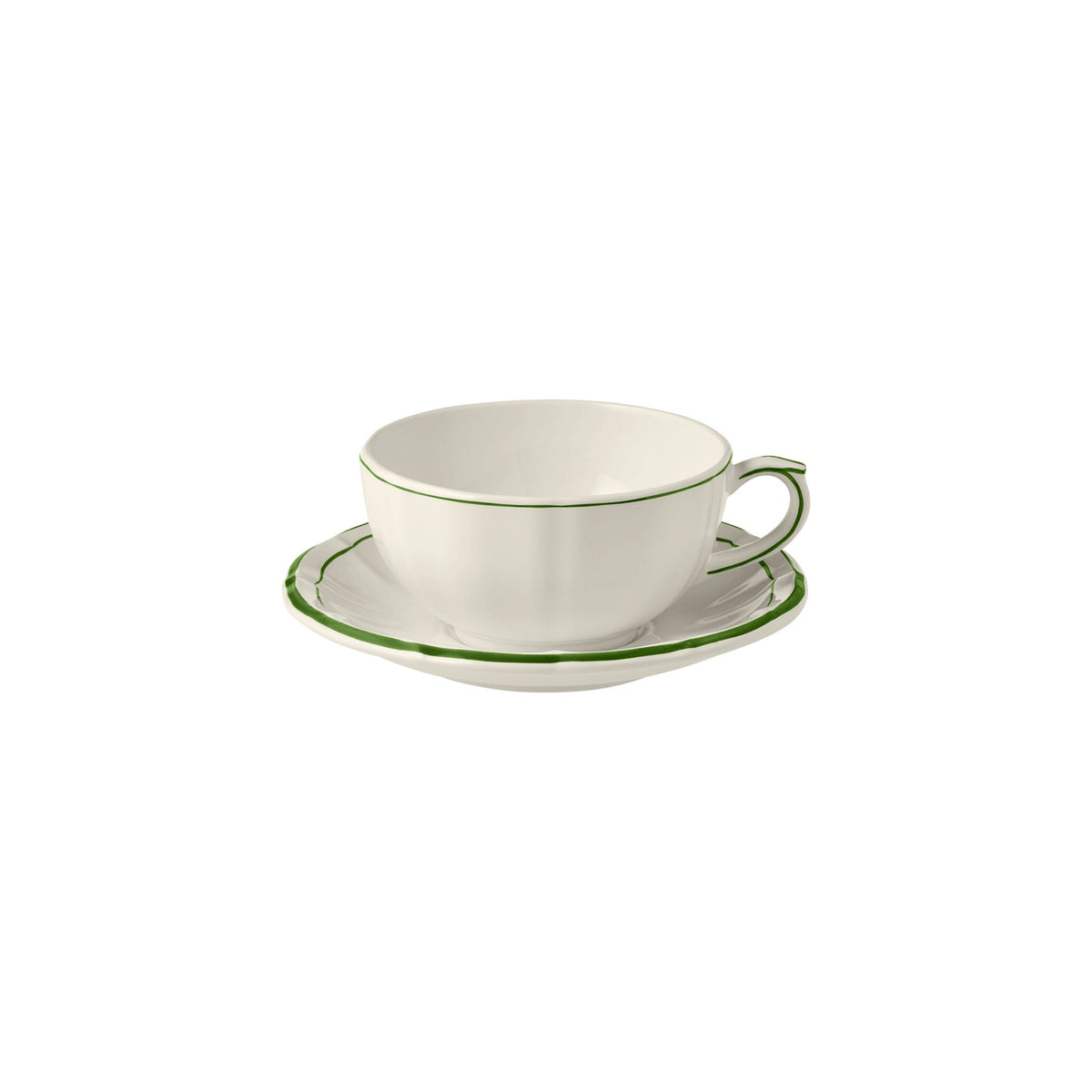 Gien Set of 2 Breakfast Cups & Saucers - Filet Fern Green