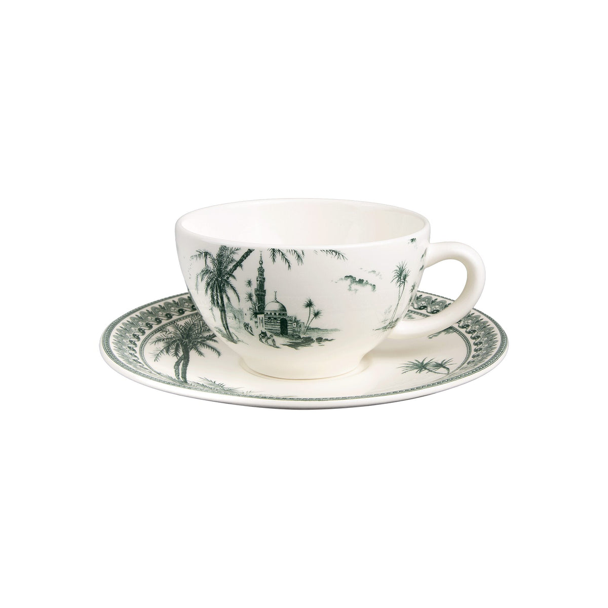 Gien Set of 2 Breakfast Cups & Saucers - Les Dépareillées Green