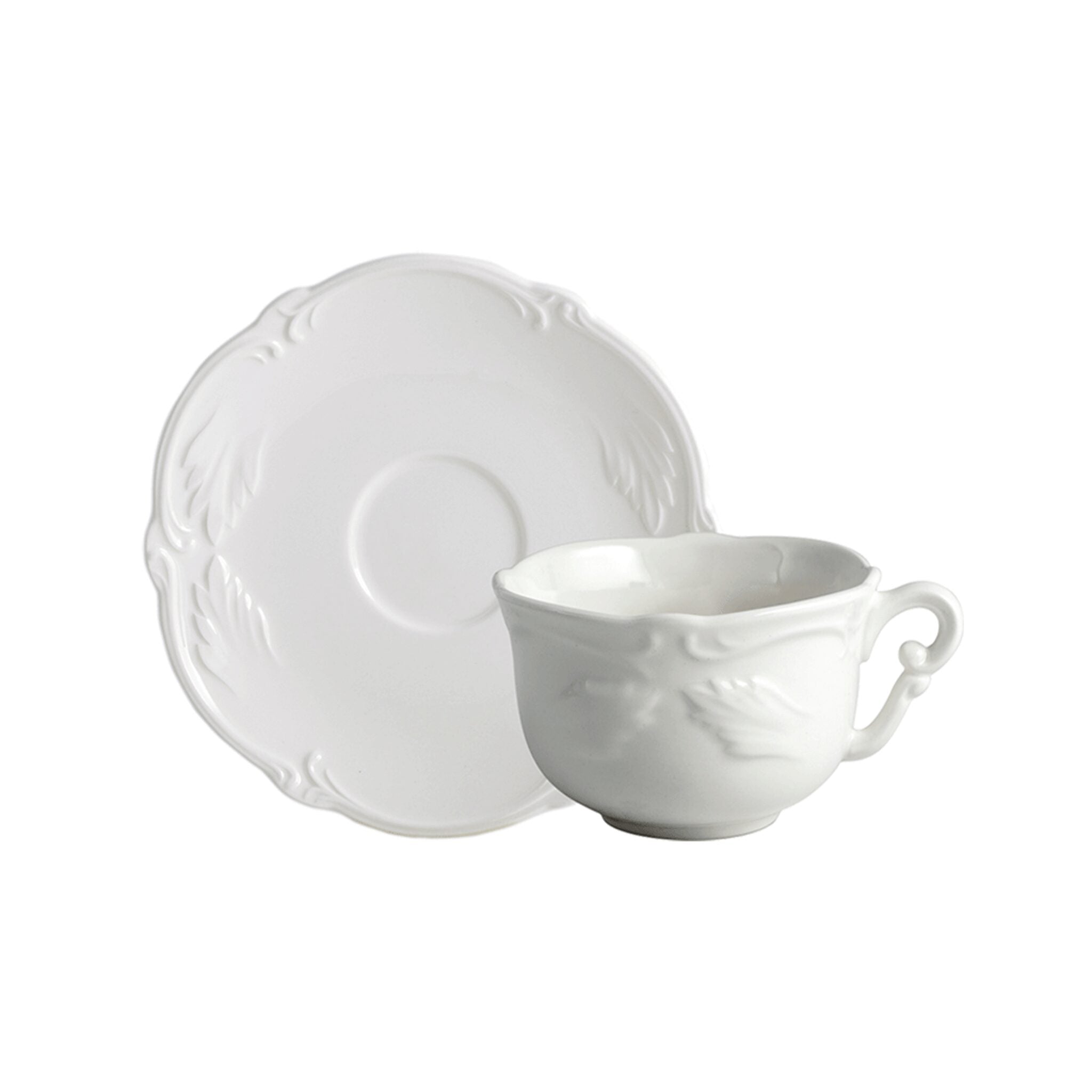 Gien Set of 2 Breakfast Cups & Saucers - Rocaille White