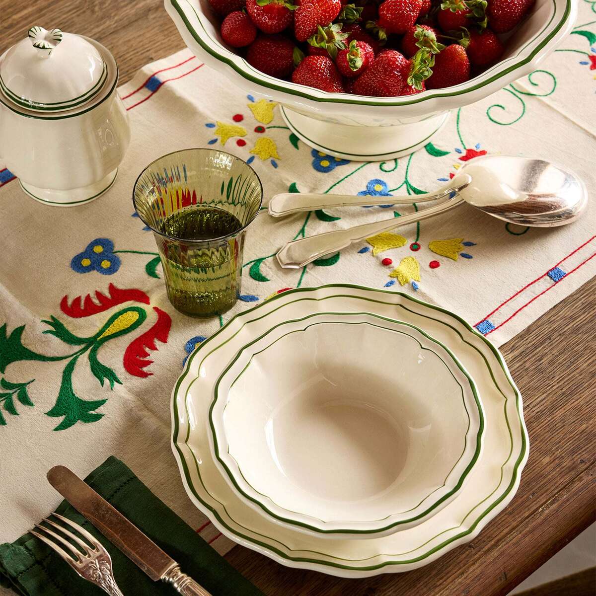 Gien Set of 2 Cereal Bowls XL - Filet Fern Green, view 2