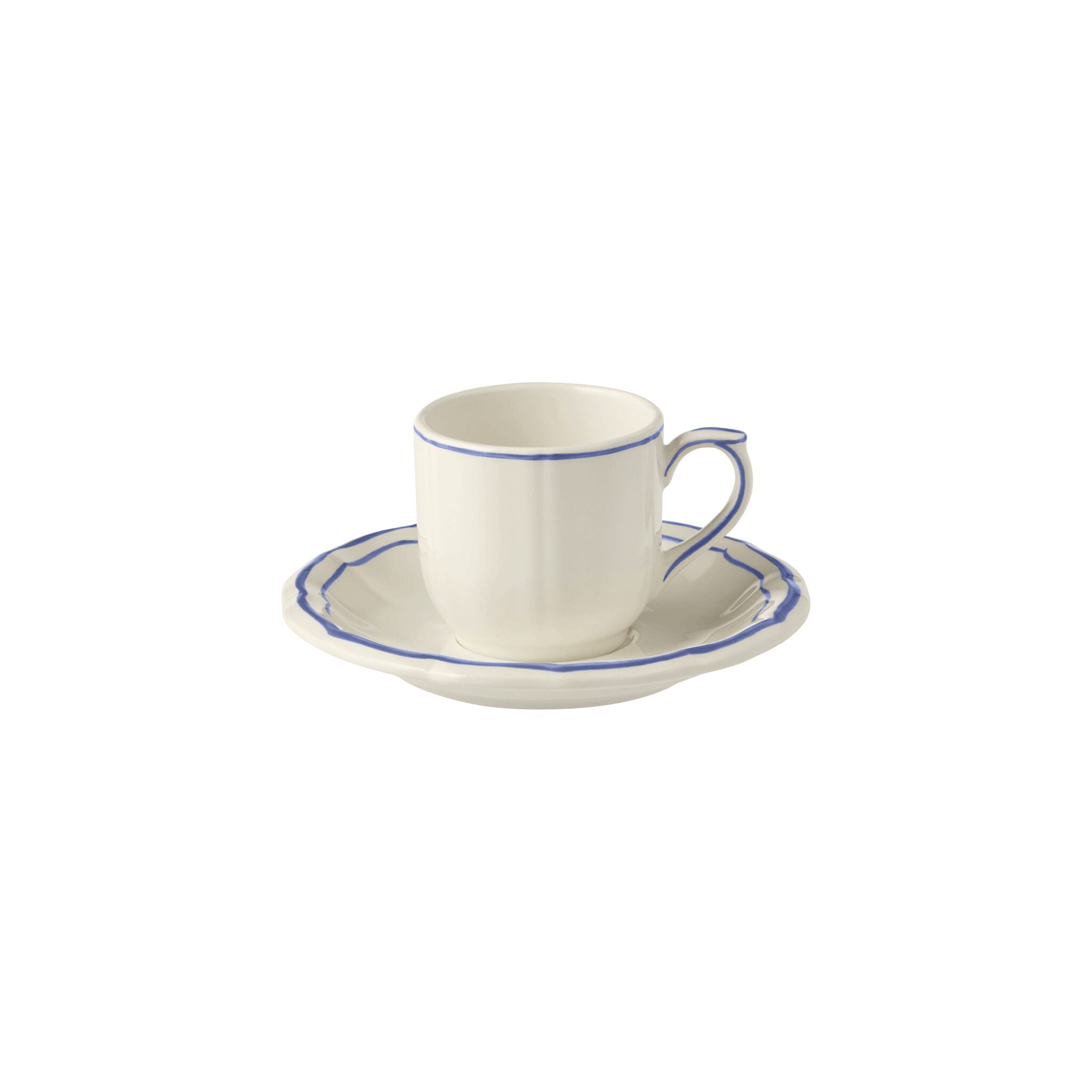 Gien Set of 2 Espresso Cups & Saucers - Filet Blue