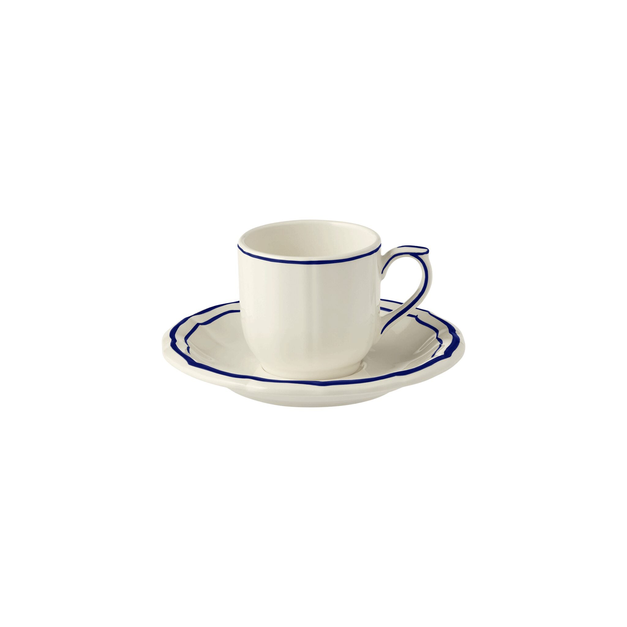 Gien Set of 2 Espresso Cups & Saucers - Filet Cobalt