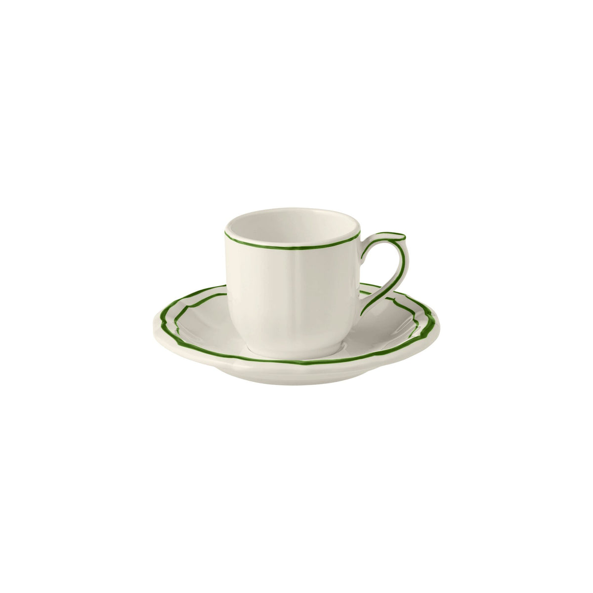 Gien Set of 2 Espresso Cups & Saucers - Filet Fern Green