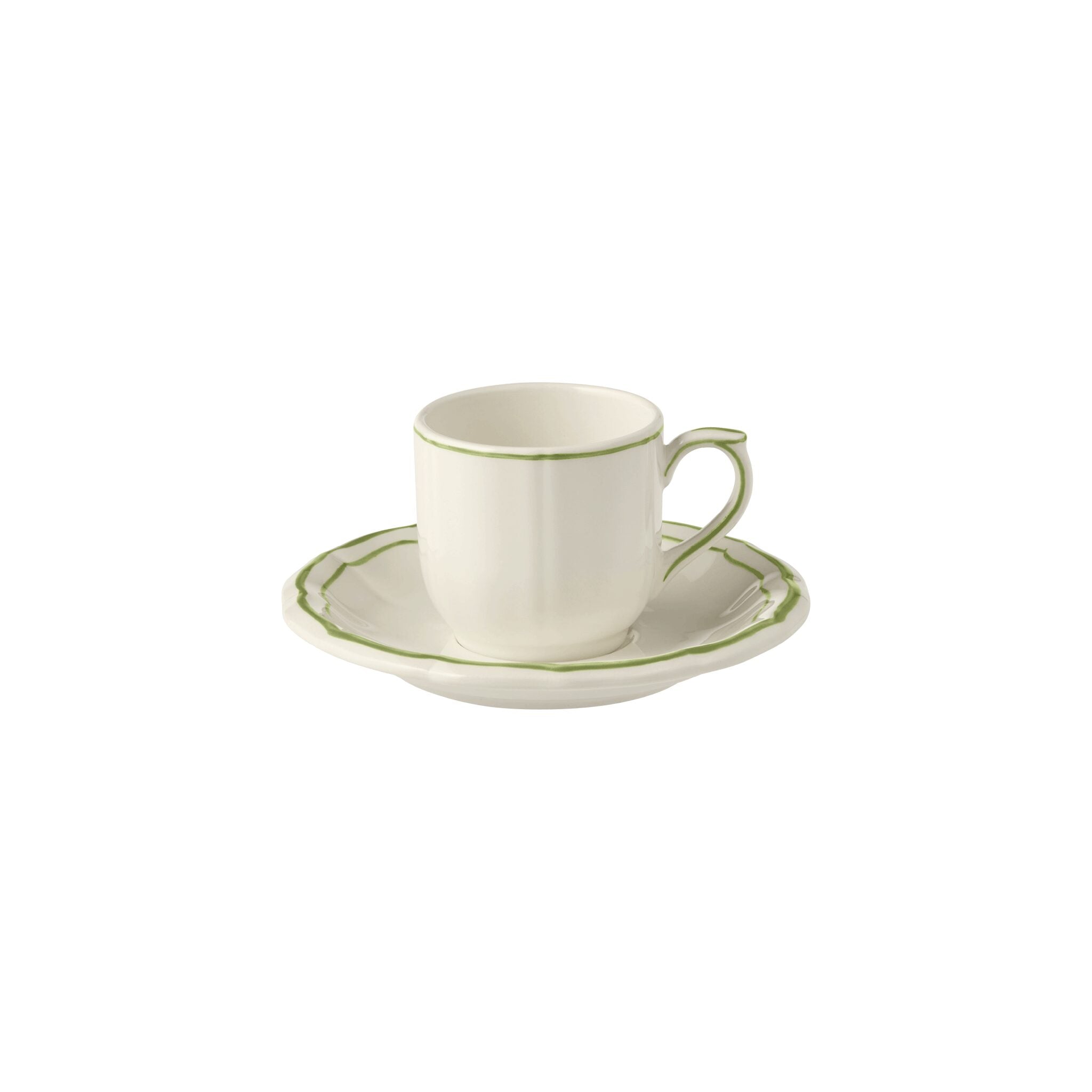 Gien Set of 2 Espresso Cups & Saucers - Filet Green
