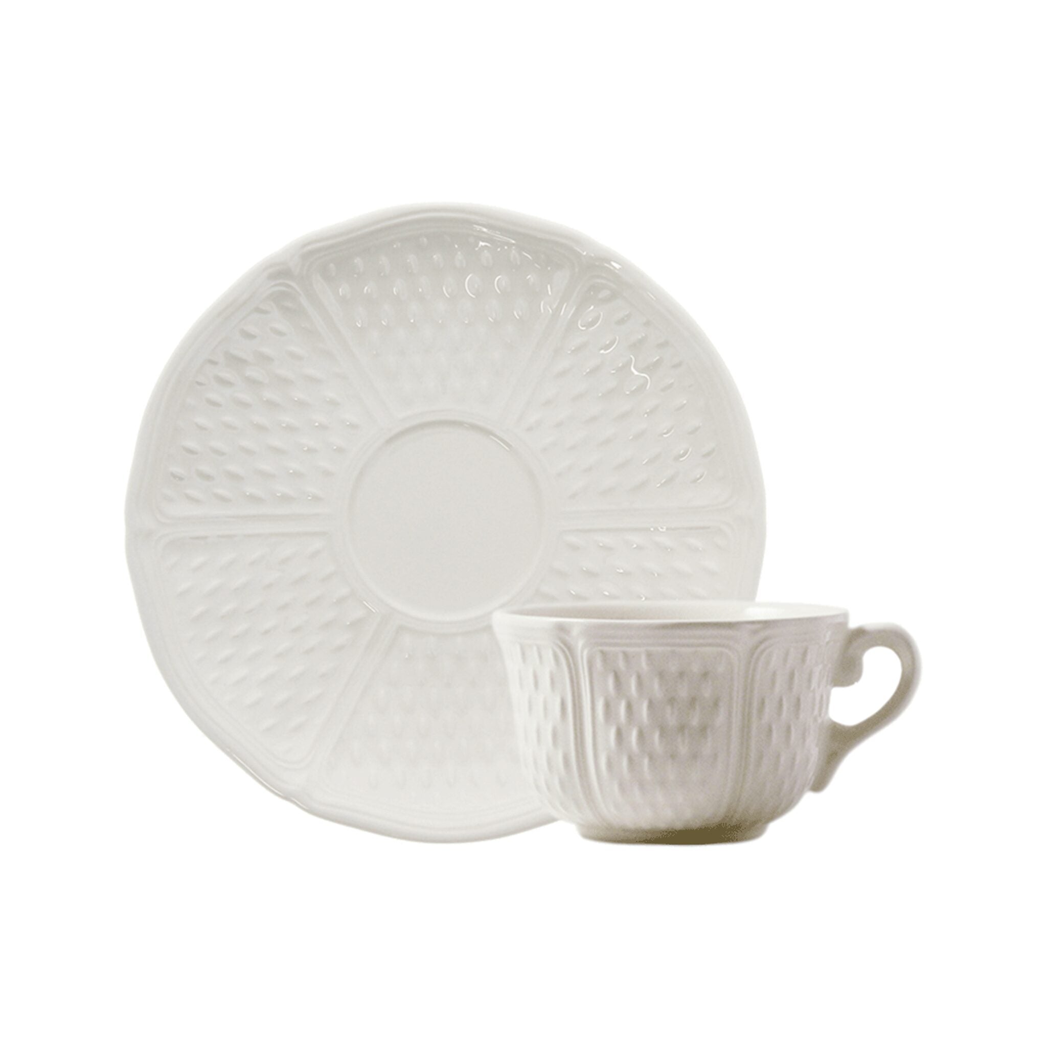 Gien Set of 2 Tea Cups & Saucers - Pont Aux Choux White