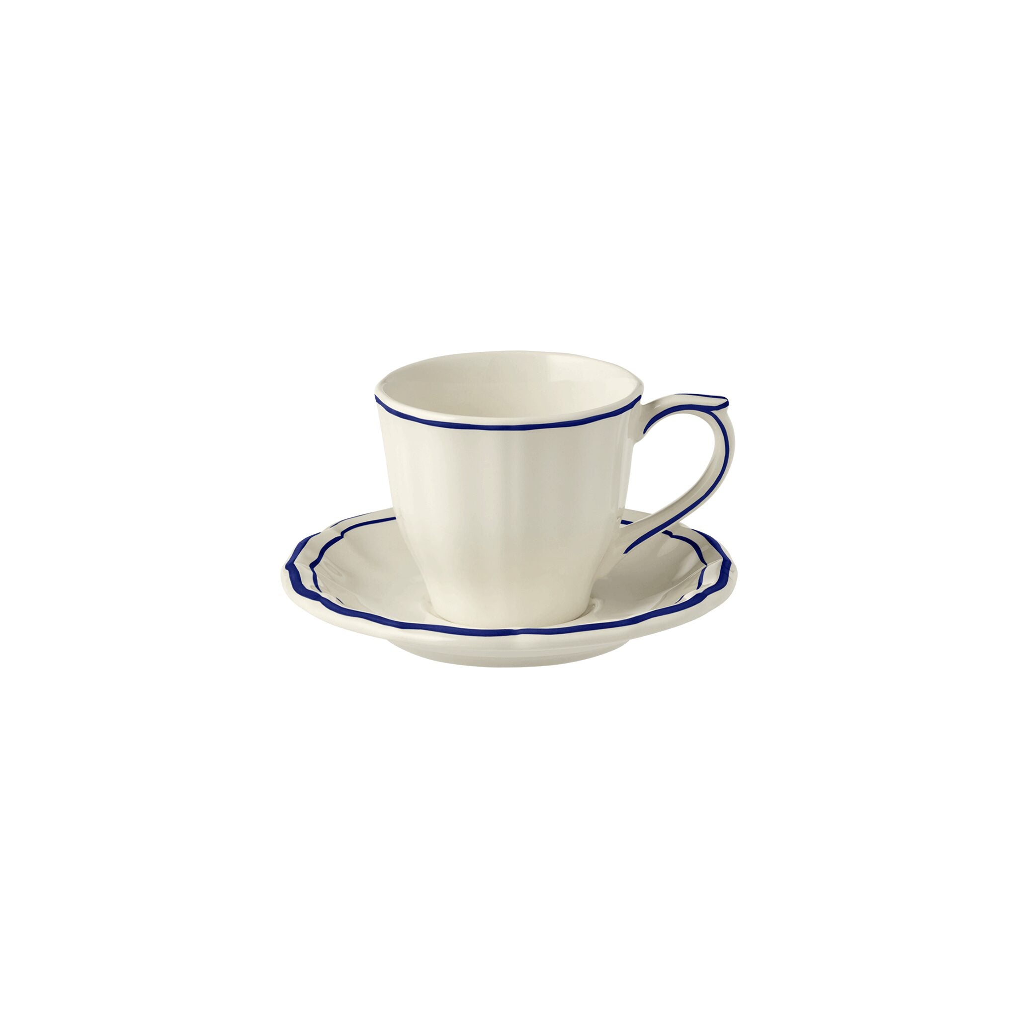 Gien Set of 2 US Tea Cups & Saucers- Filet Cobalt