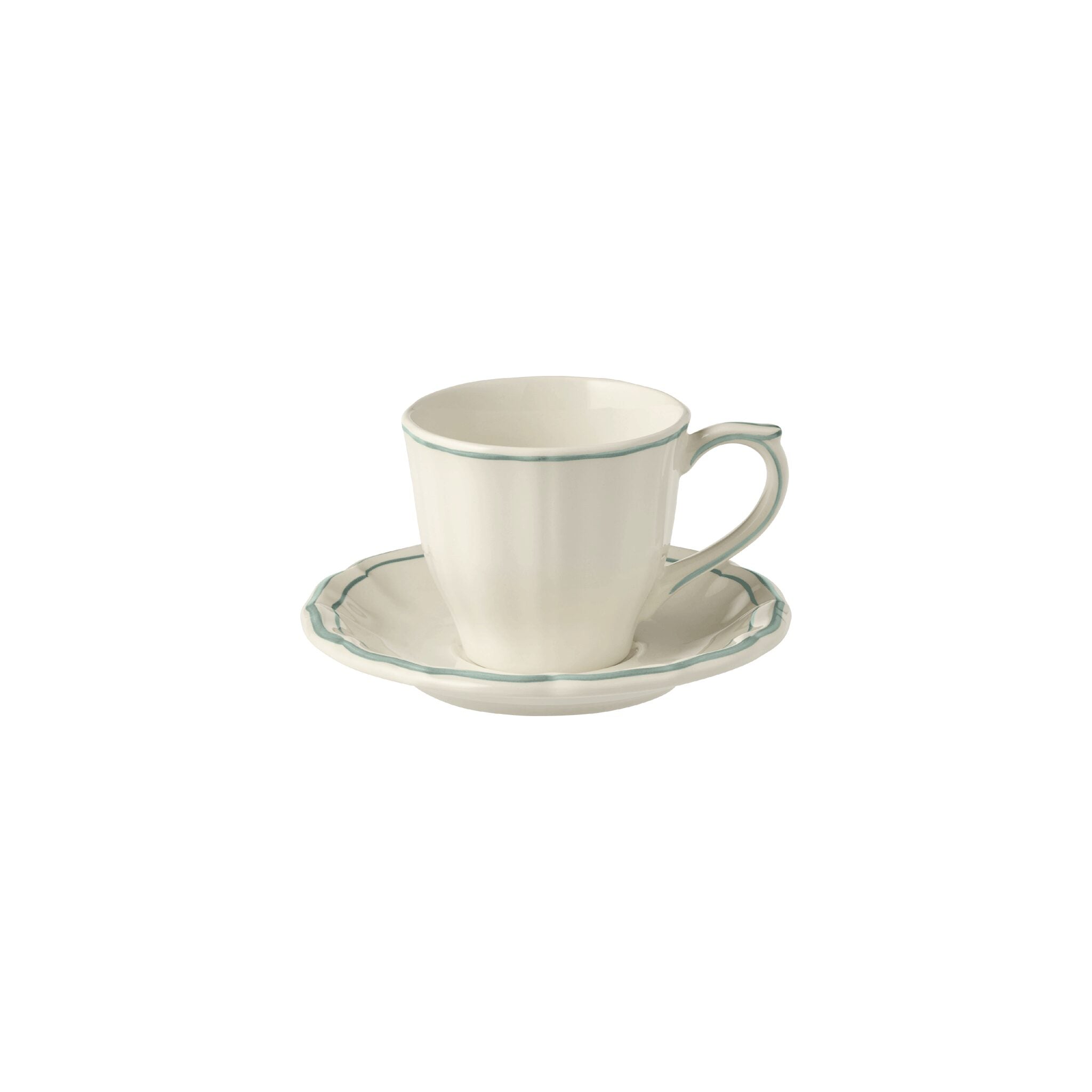 Gien Set of 2 US Tea Cups & Saucers- Filet Earth Grey