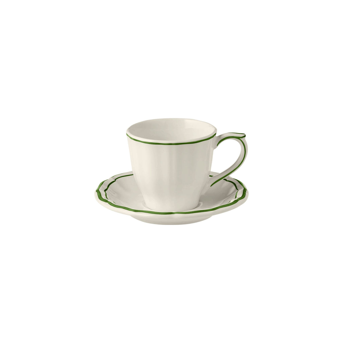 Gien Set of 2 US Tea Cups & Saucers - Filet Fern Green