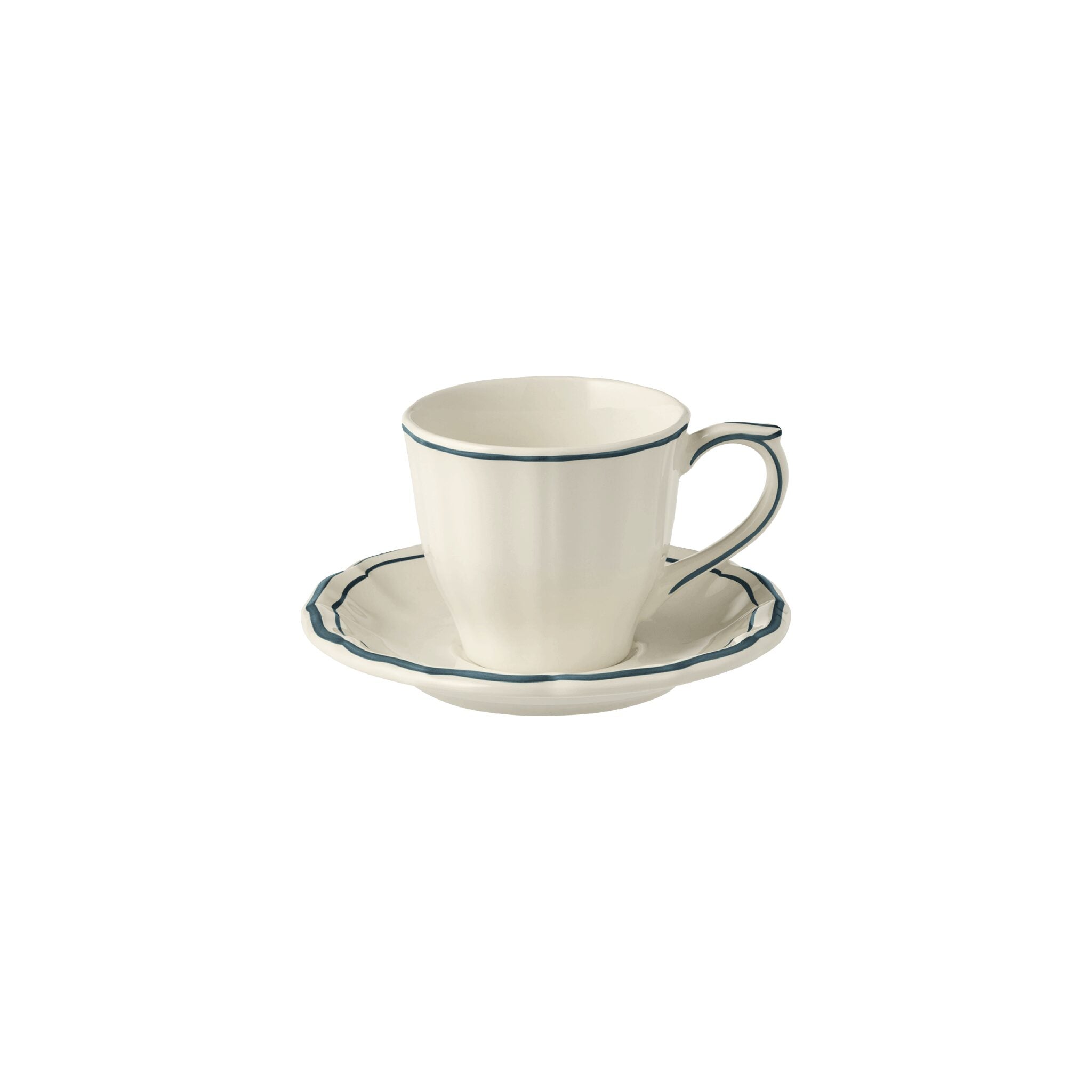 Gien Set of 2 US Tea Cups & Saucers- Filet Ocean Blue