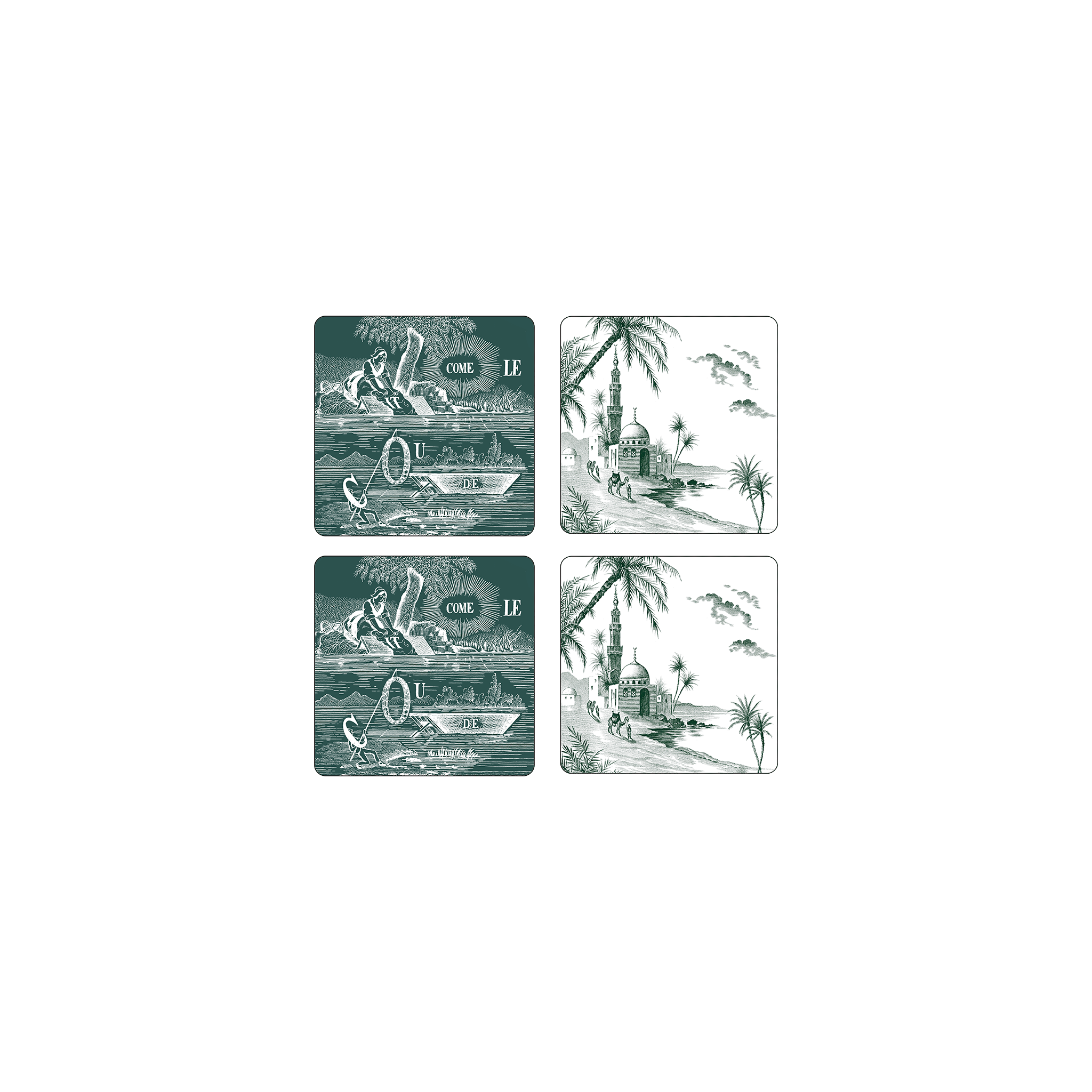 Gien Set of 4 Acrylic Coasters - Les Dépareillées Green