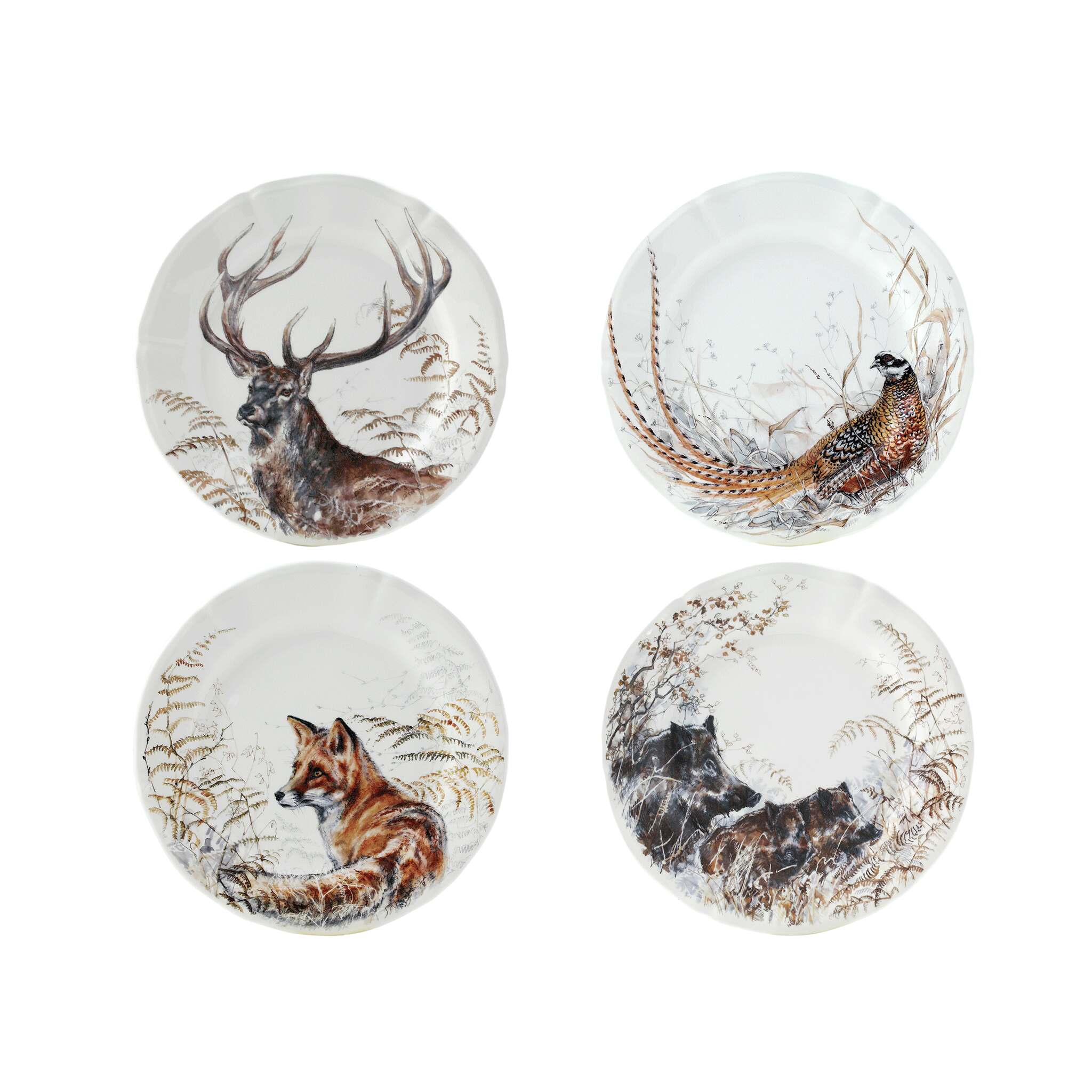 Gien Set of 4 Assorted Dessert Plates Game - Sologne