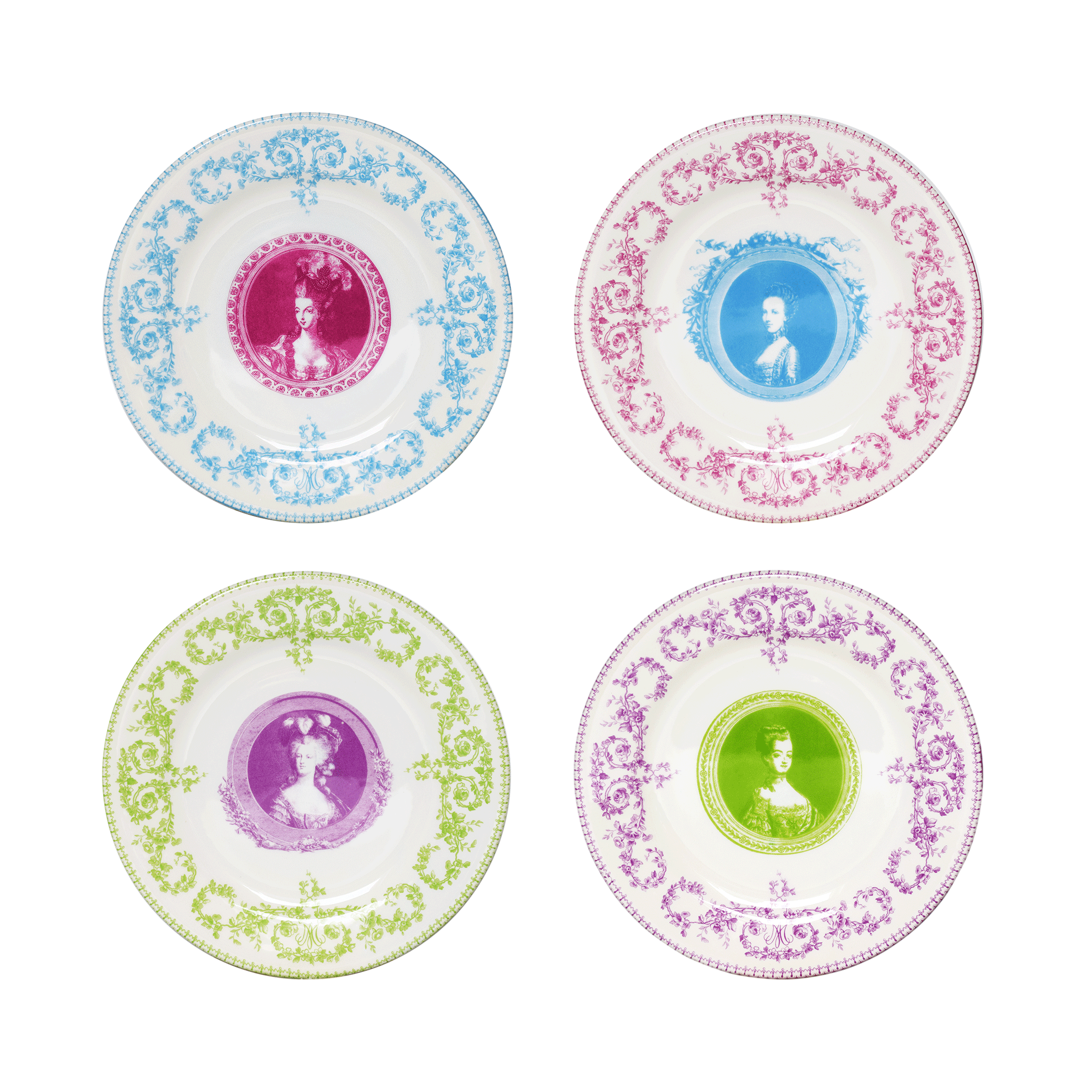 Gien Set of 4 Assorted Dessert Plates - Marie-Antoinette