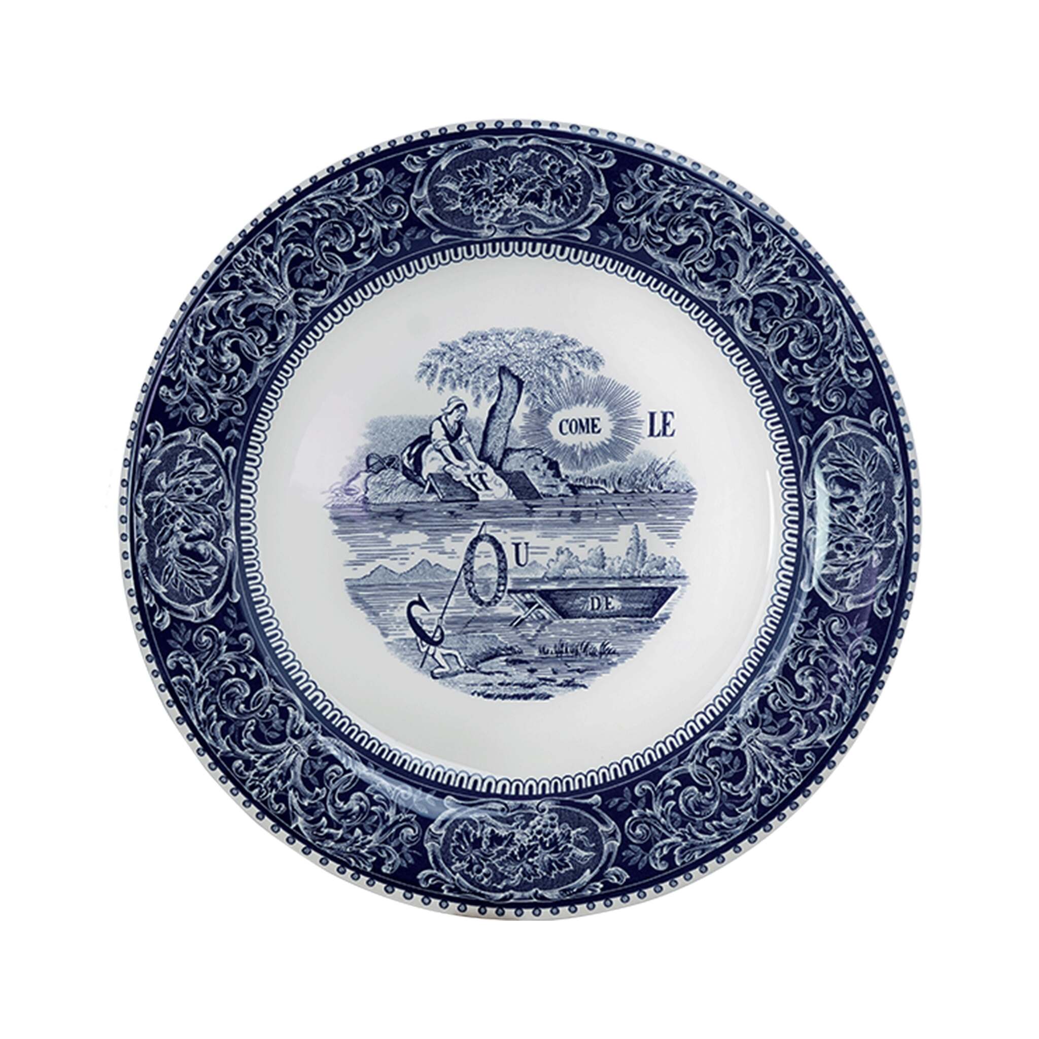 Gien Set of 4 Dinner Plates Rebus - Les Dépareillées Blue