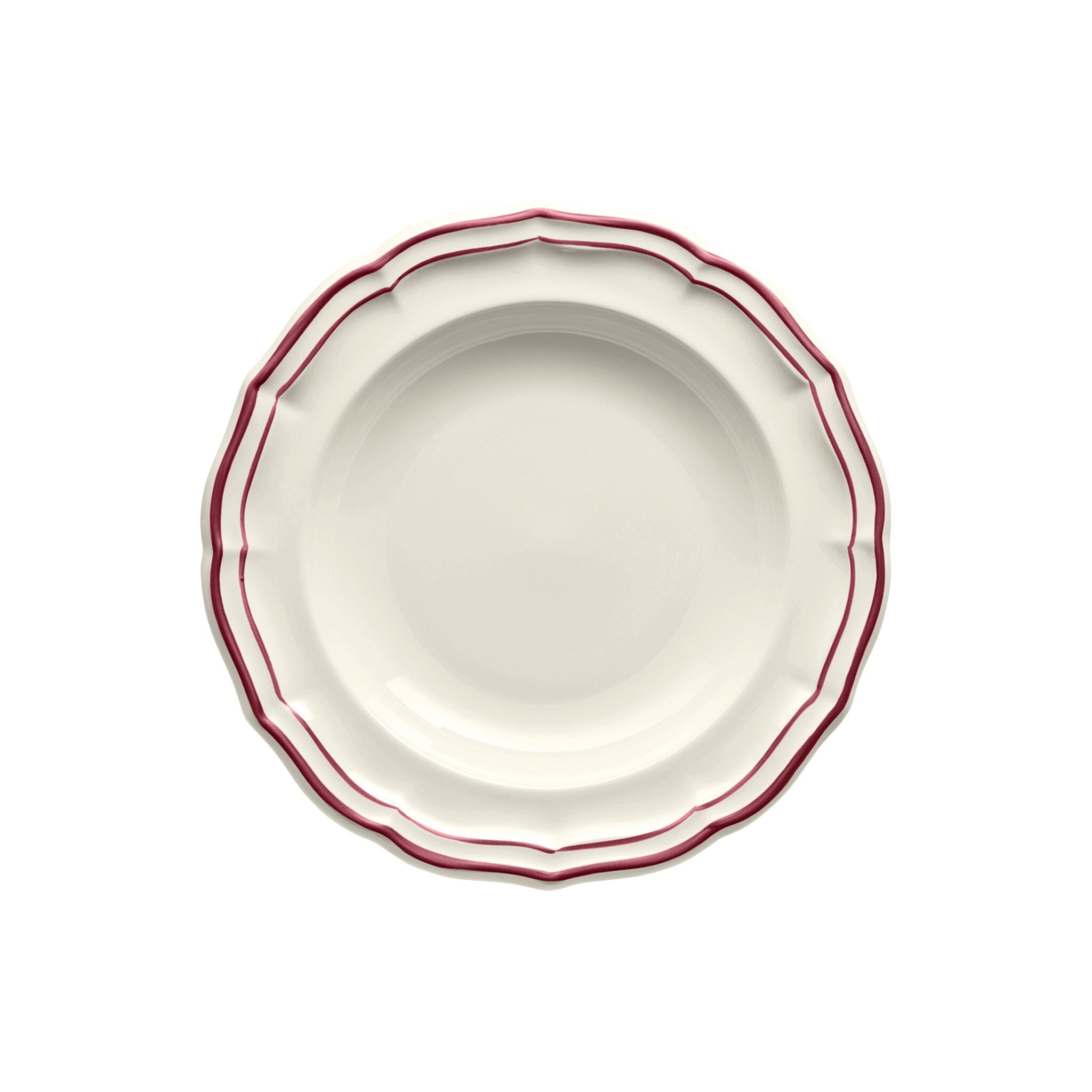 Gien Set of 4 Rim Soups - Filet Burgundy Soup Plates & Rimmed Soup Bowl