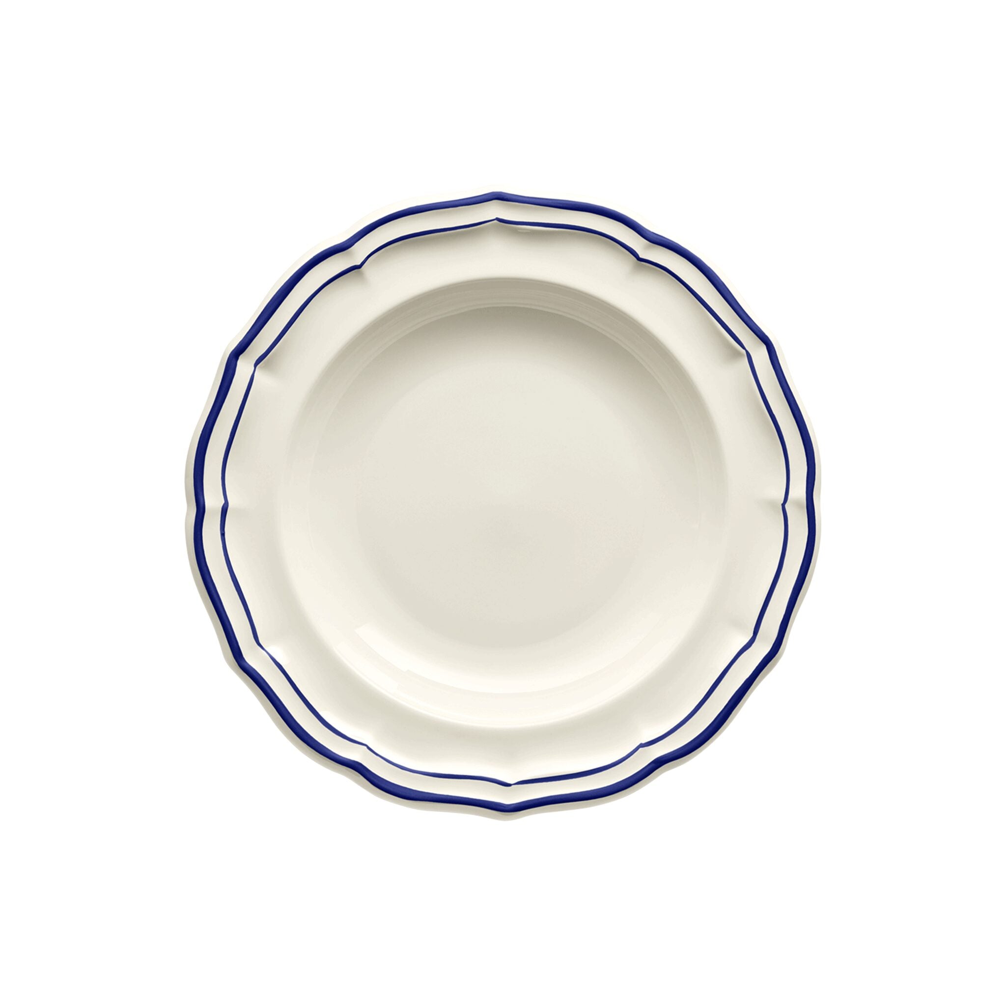 Gien Set of 4 Rim Soups - Filet Cobalt Soup Plates & Rimmed Soup Bowl
