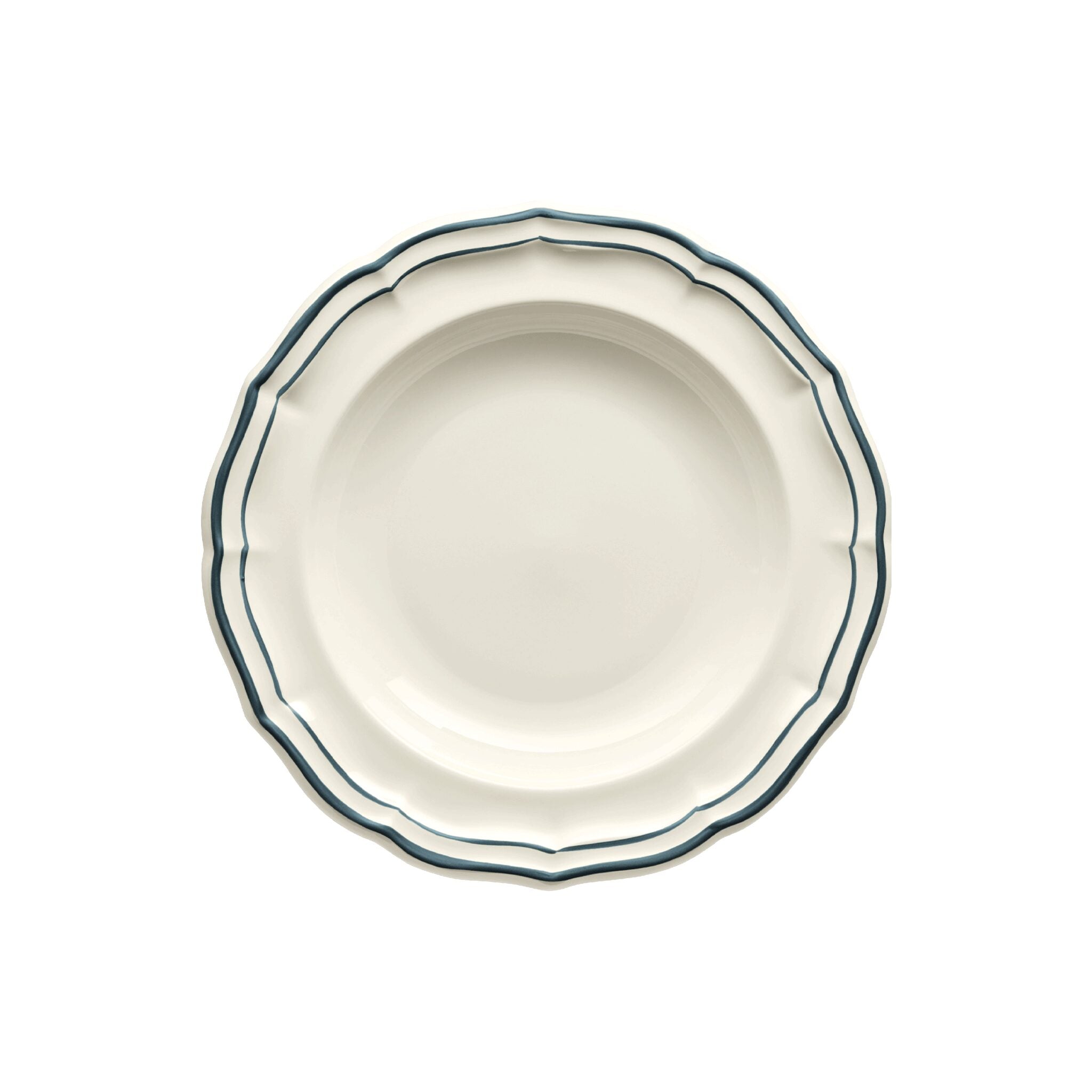 Gien Set of 4 Rim Soups - Filet Ocean Blue Soup Plates & Rimmed Soup Bowl