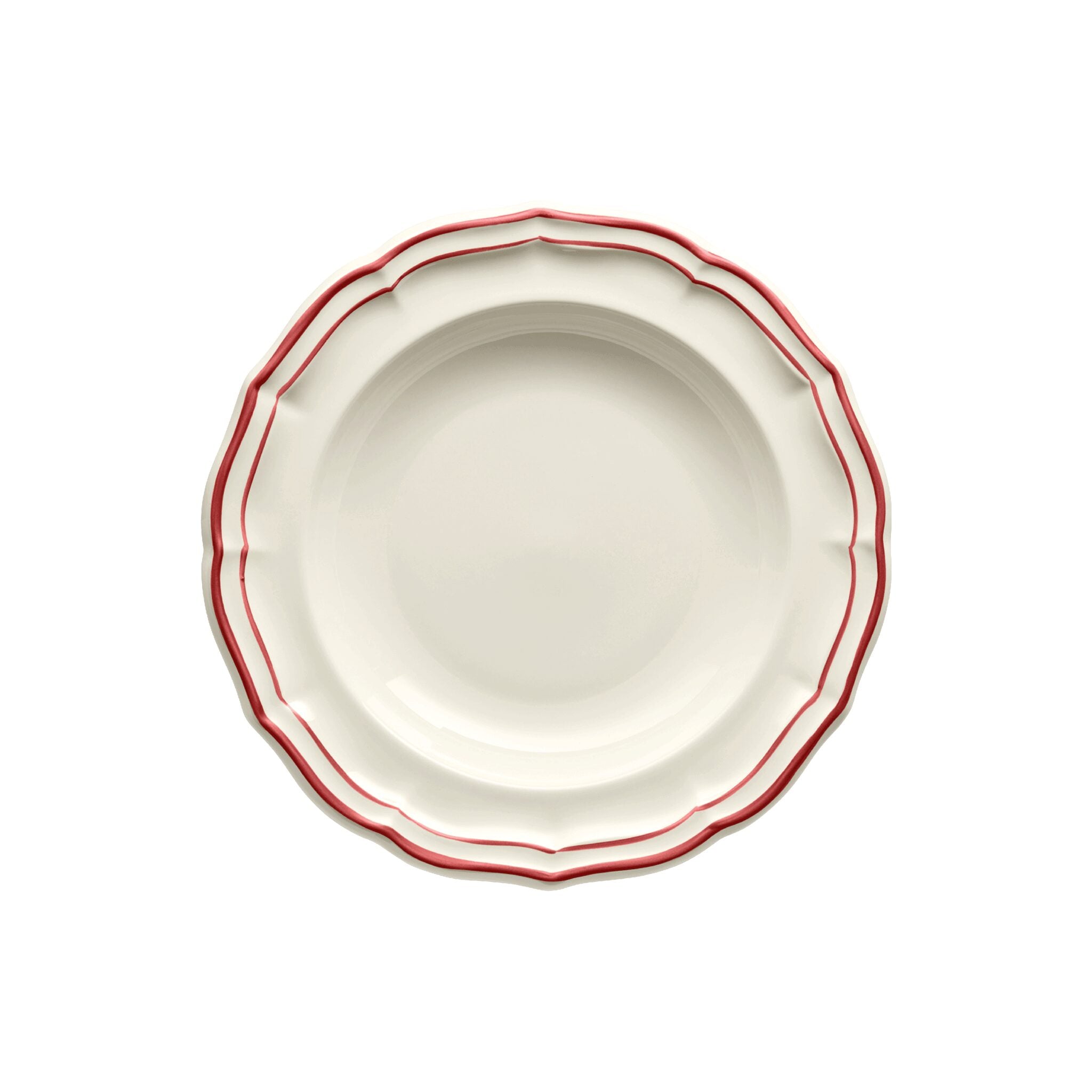 Gien Set of 4 Rim Soups - Filet Red Soup Plates & Rimmed Soup Bowl