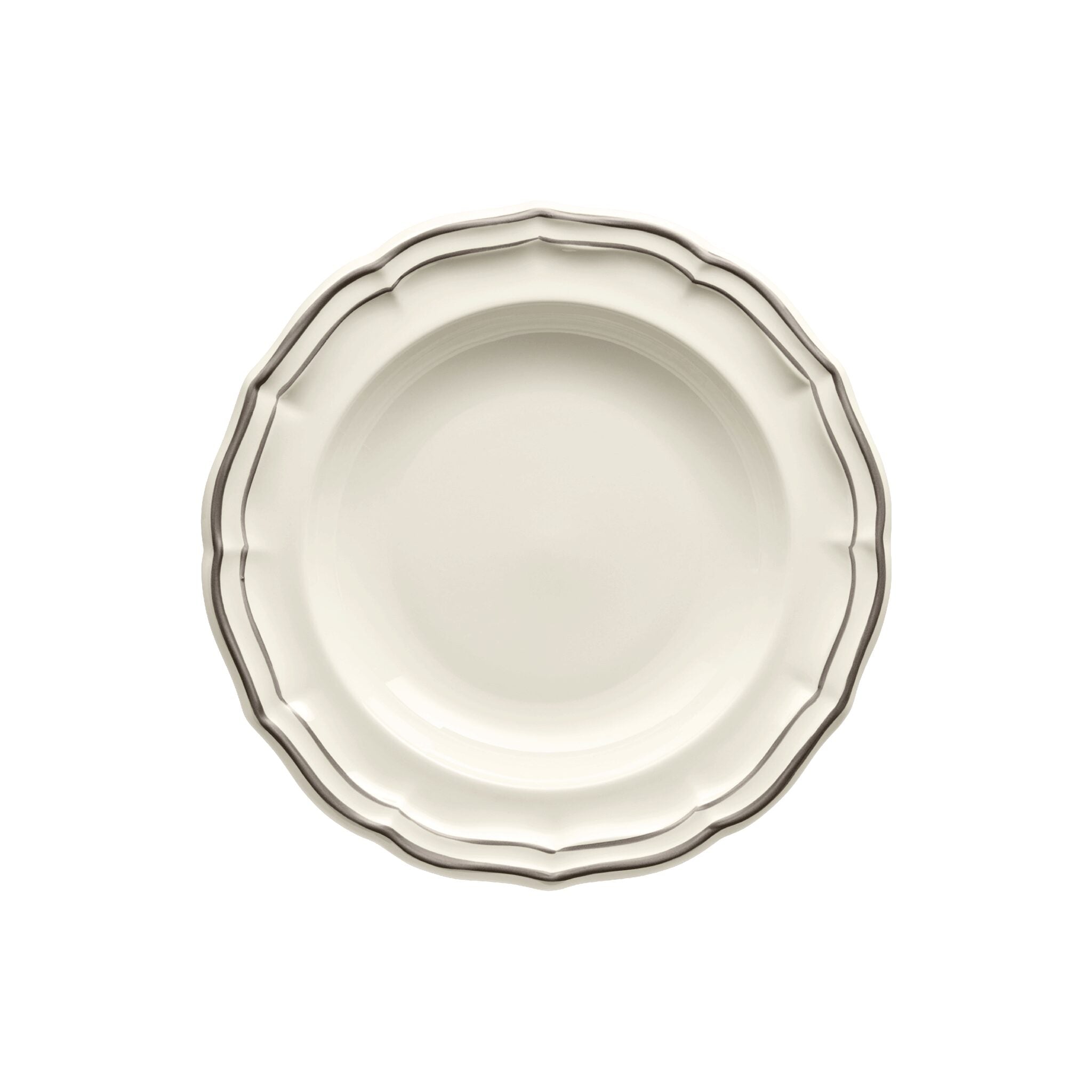Gien Set of 4 Rim Soups - Filet Taupe Soup Plates & Rimmed Soup Bowl