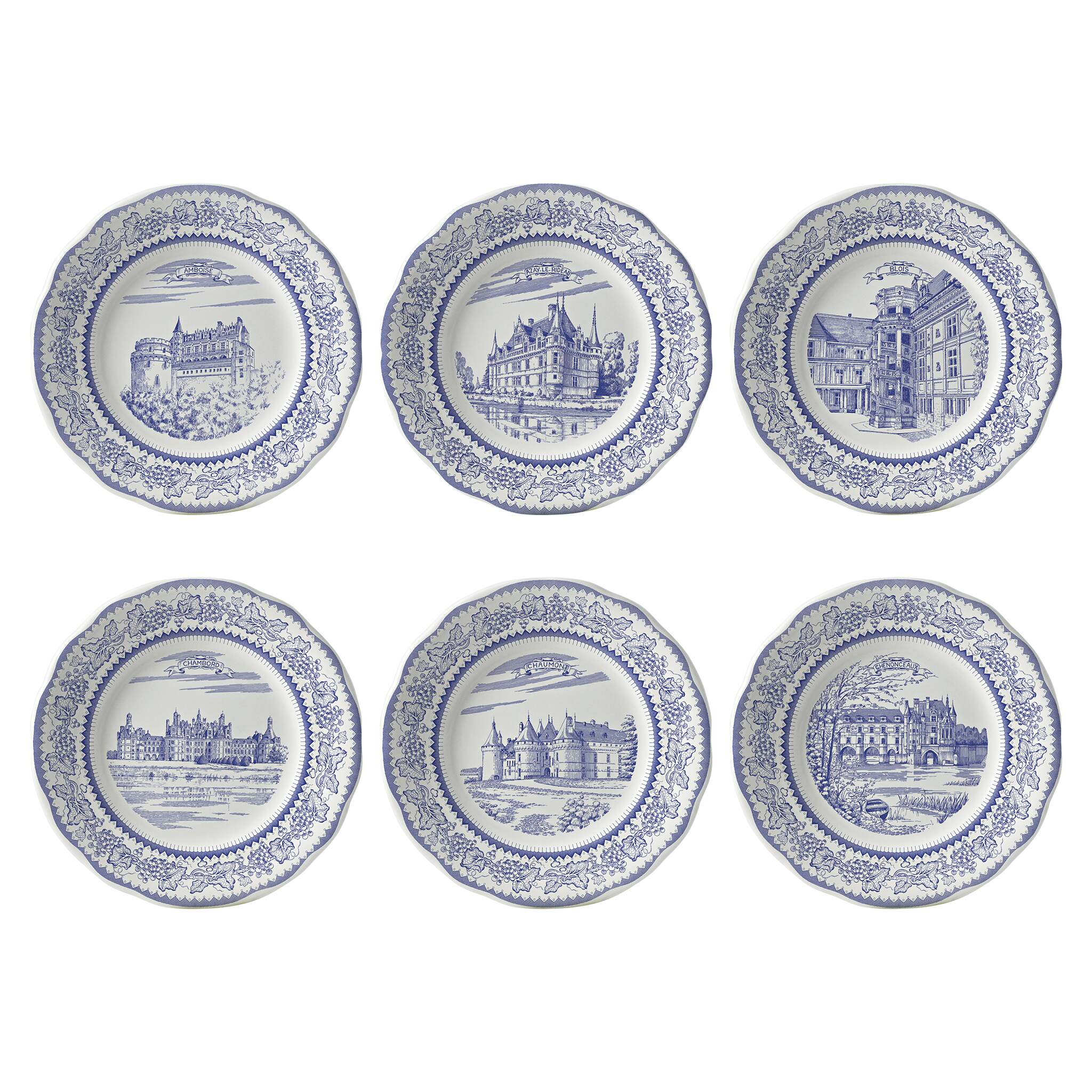 Gien Set of 6 Assorted Dessert Plates - Châteaux De La Loire