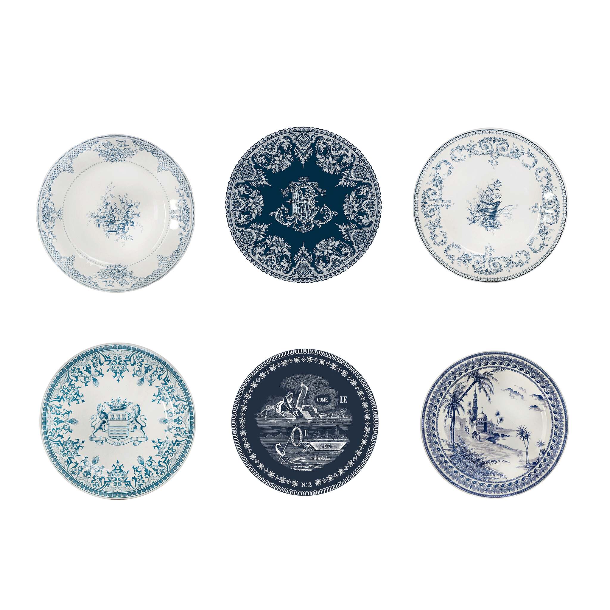 Gien Set of 6 Coasters Assorted - Les Dépareillées Blue