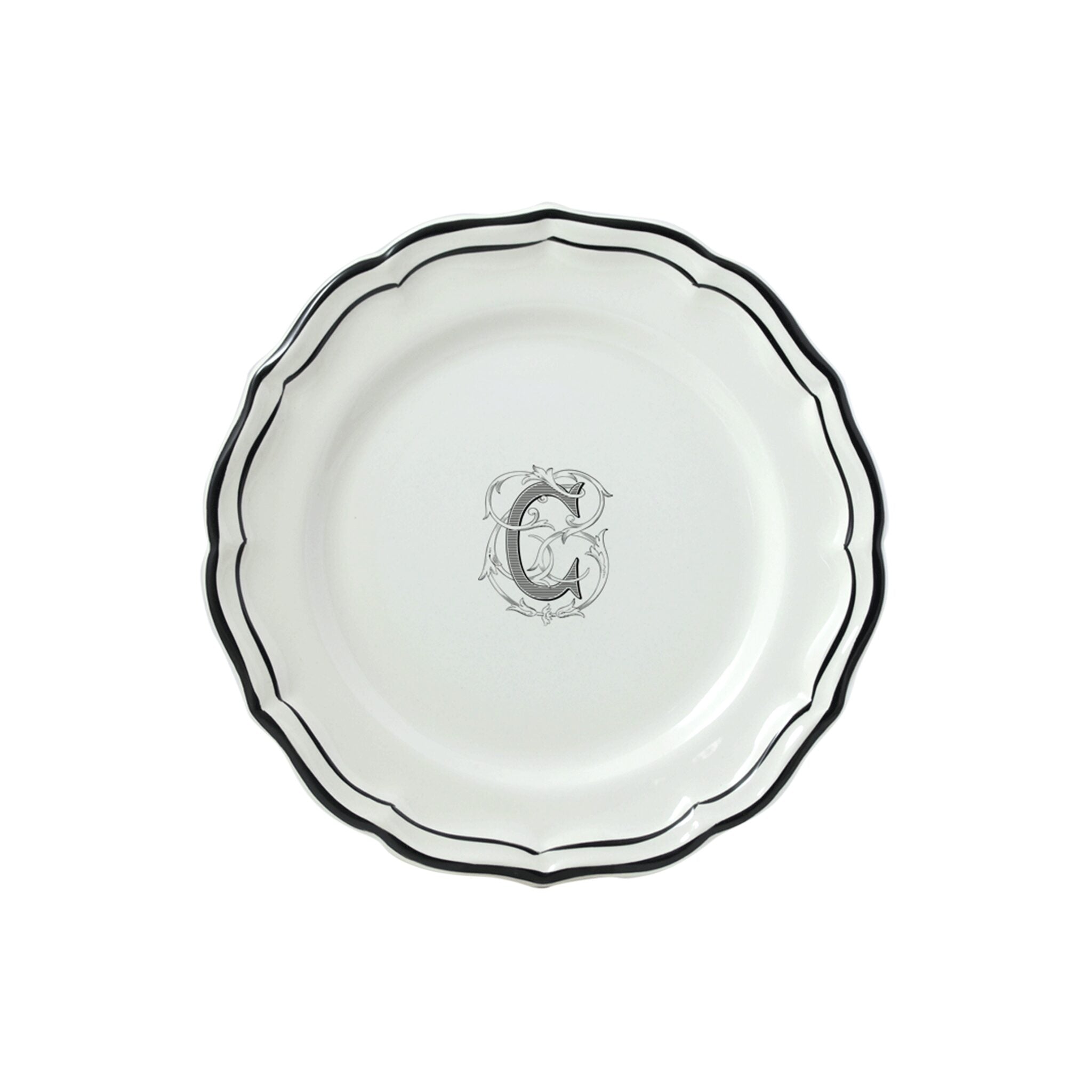 Gien Set of 6 Dessert Plates C - Filet Midnight Monogram