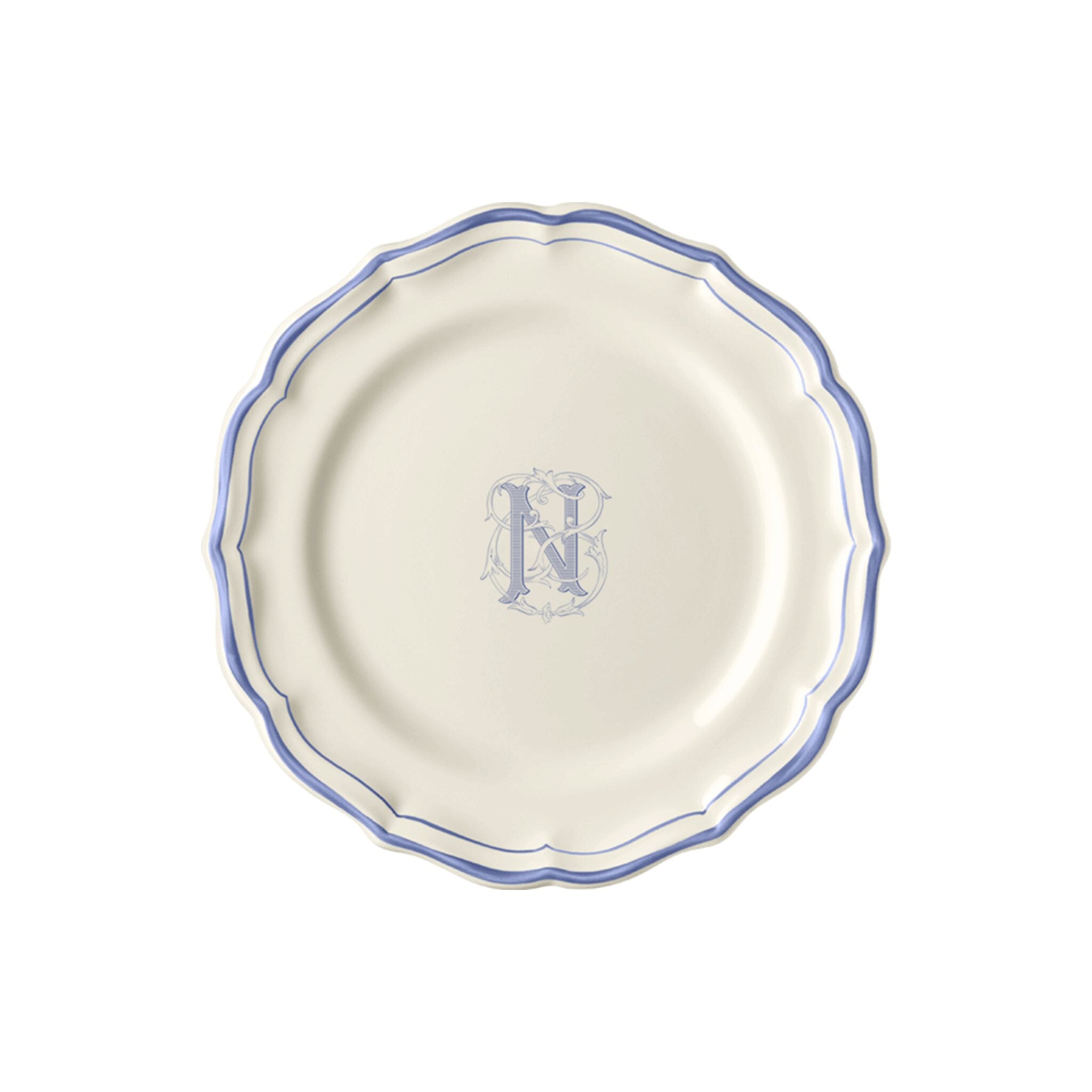 Gien Set of 6 Dessert Plates N - Filet Blue Monogram