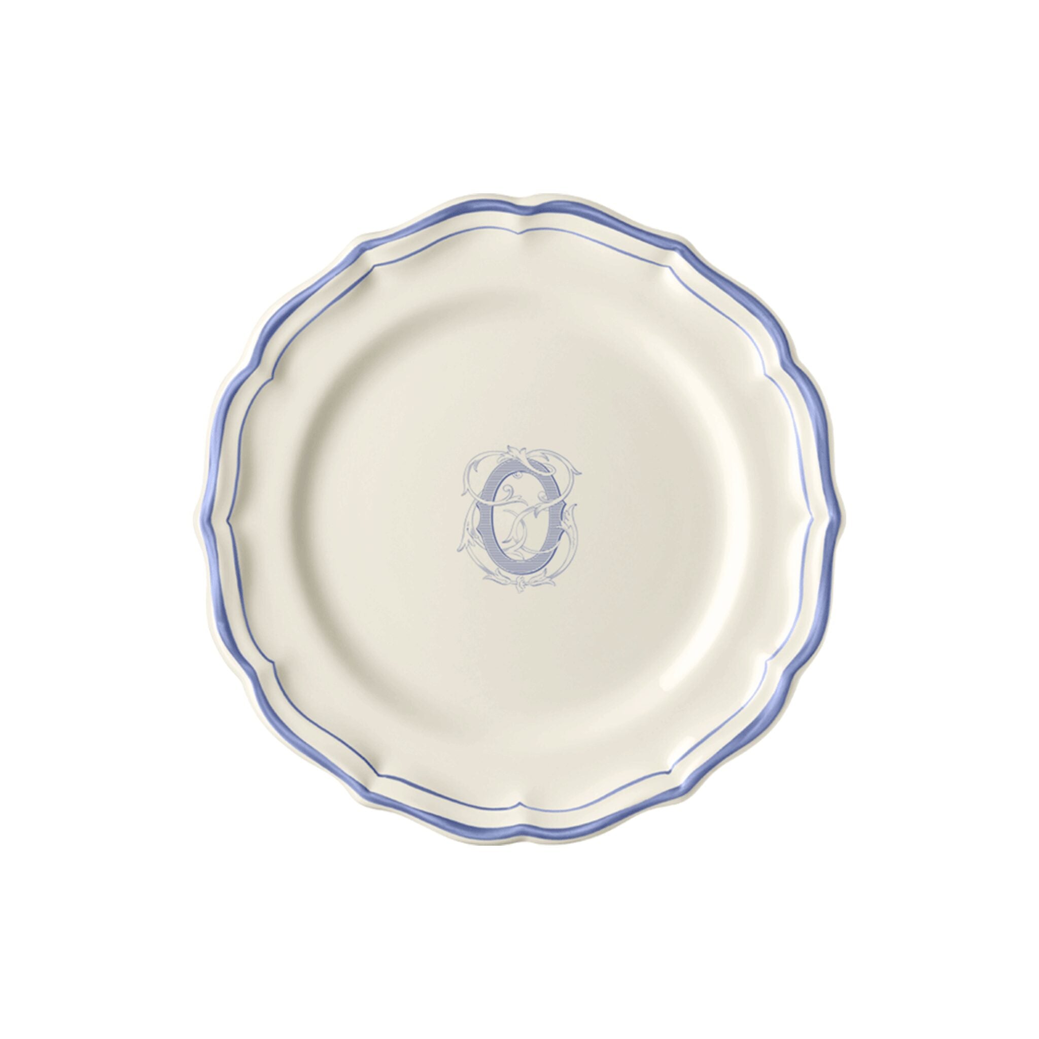 Gien Set of 6 Dessert Plates O - Filet Blue Monogram