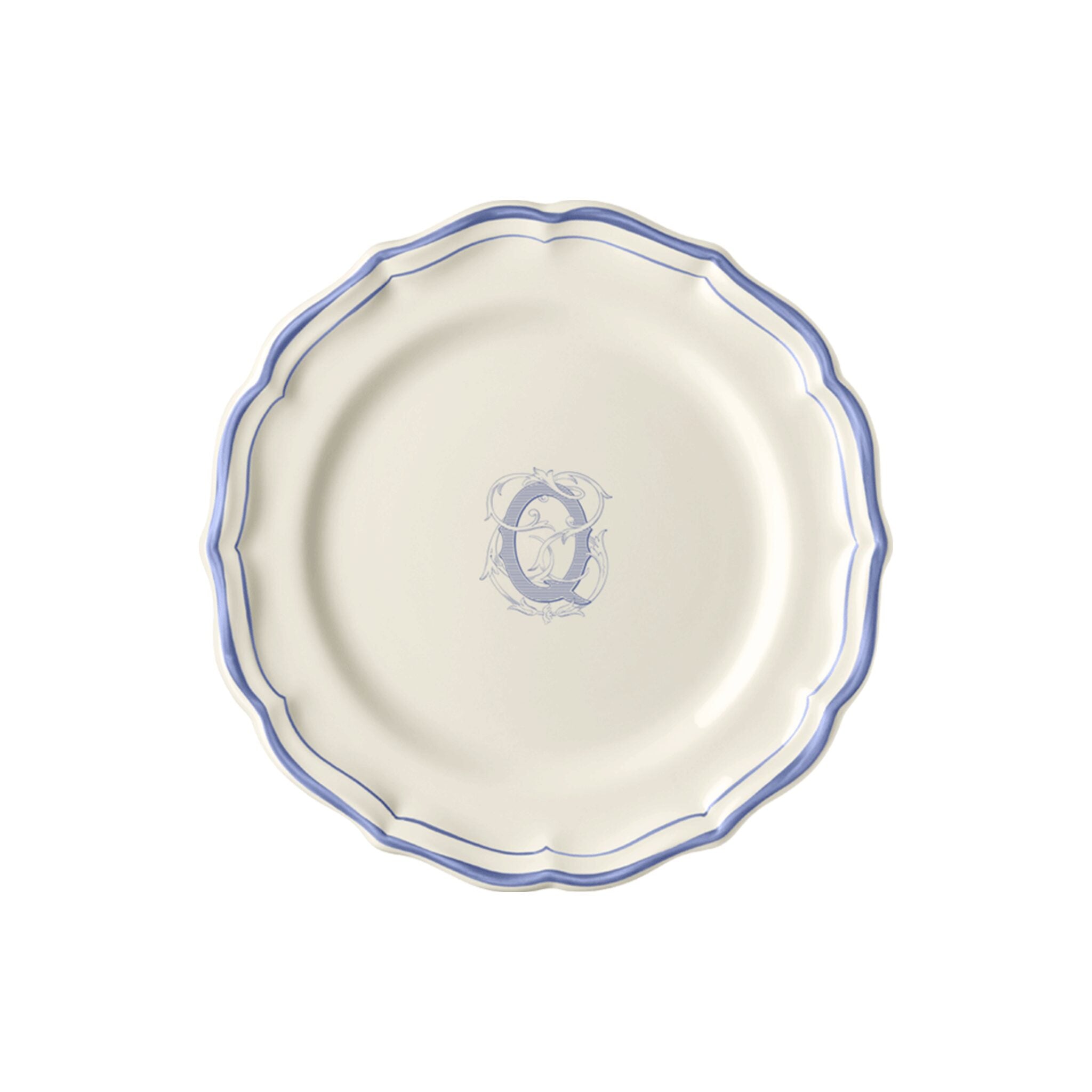 Gien Set of 6 Dessert Plates Q - Filet Blue Monogram