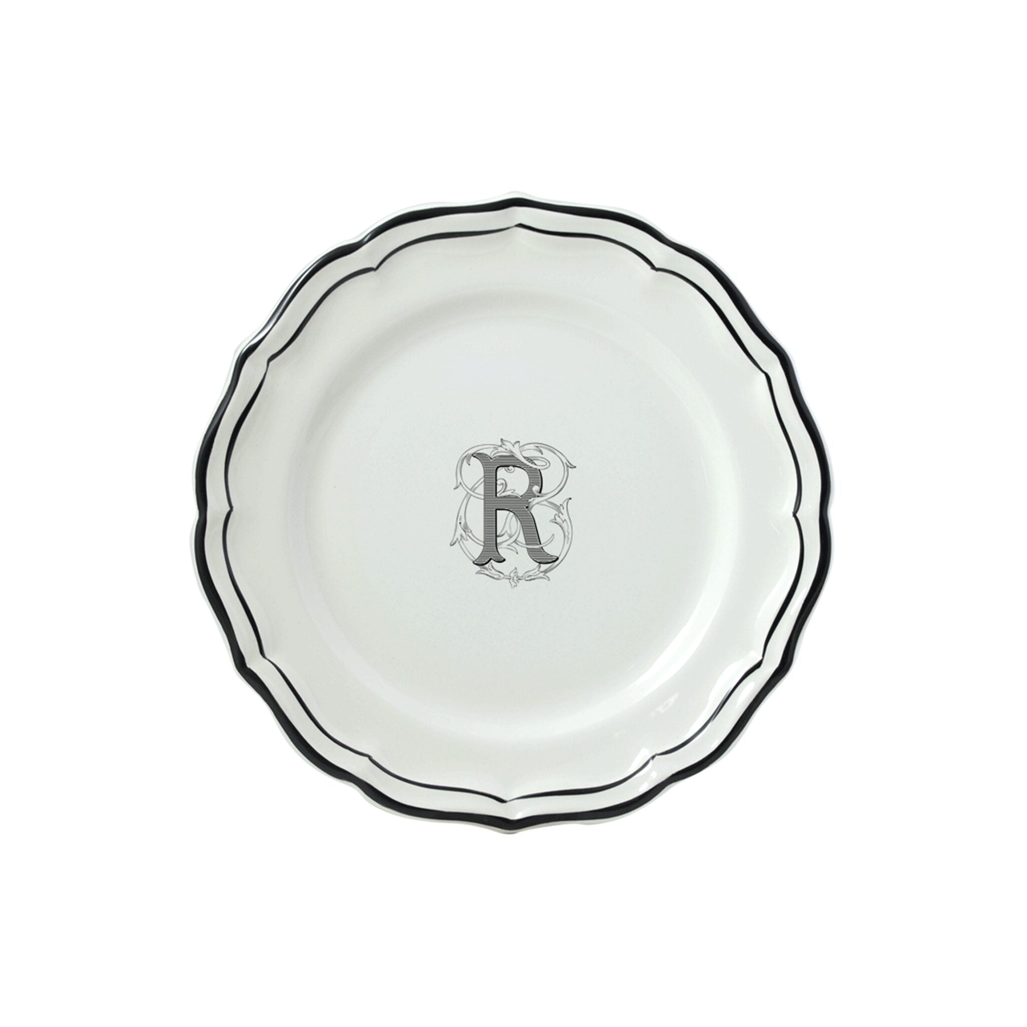 Gien Set of 6 Dessert Plates R - Filet Midnight Monogram