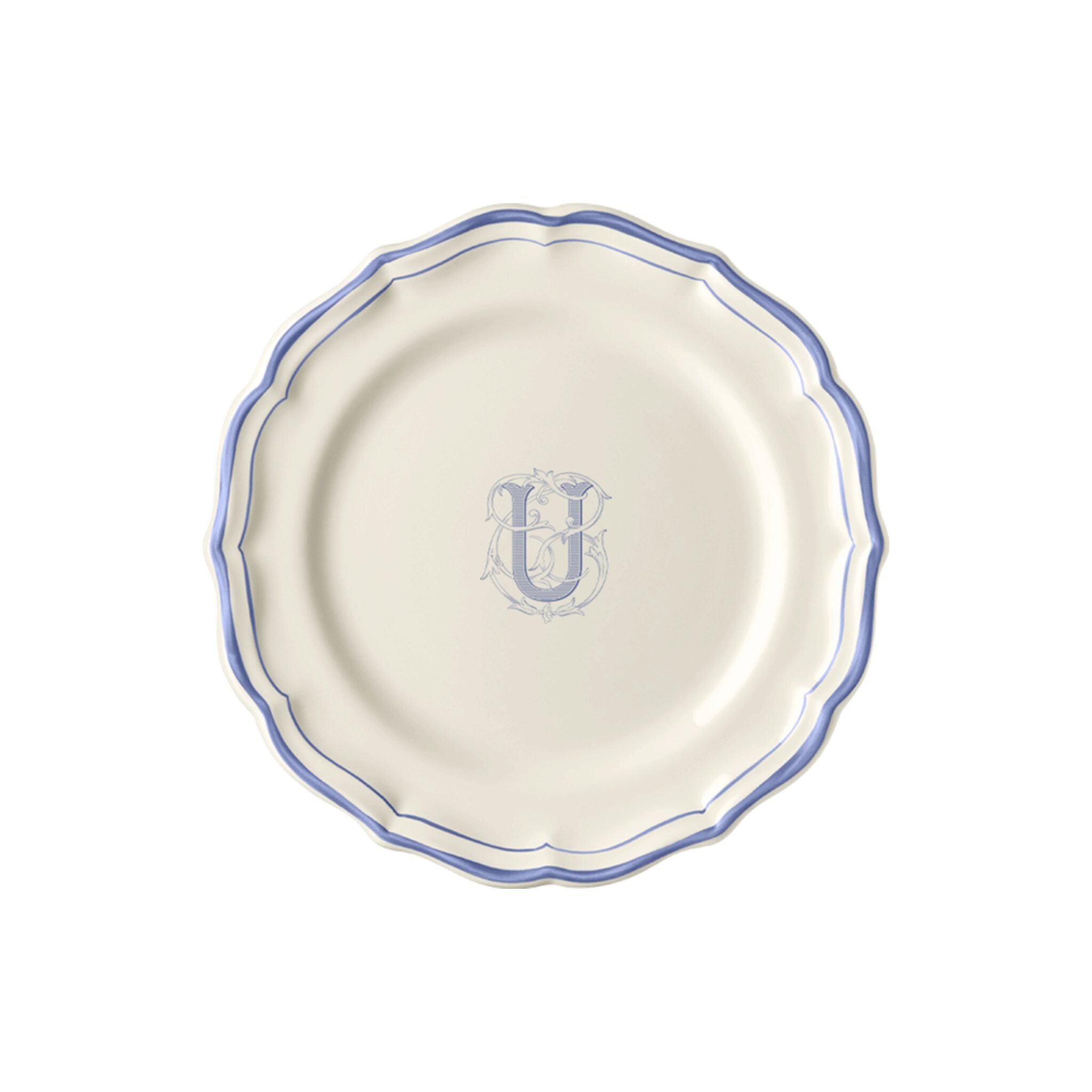 Gien Set of 6 Dessert Plates U - Filet Blue Monogram