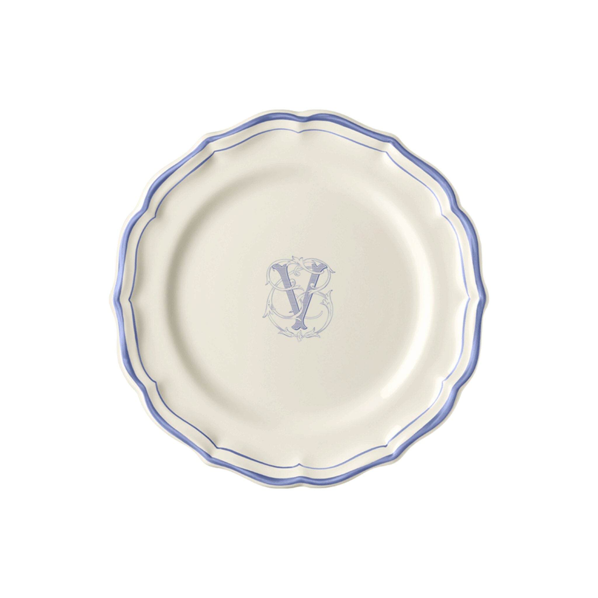 Gien Set of 6 Dessert Plates V - Filet Blue Monogram