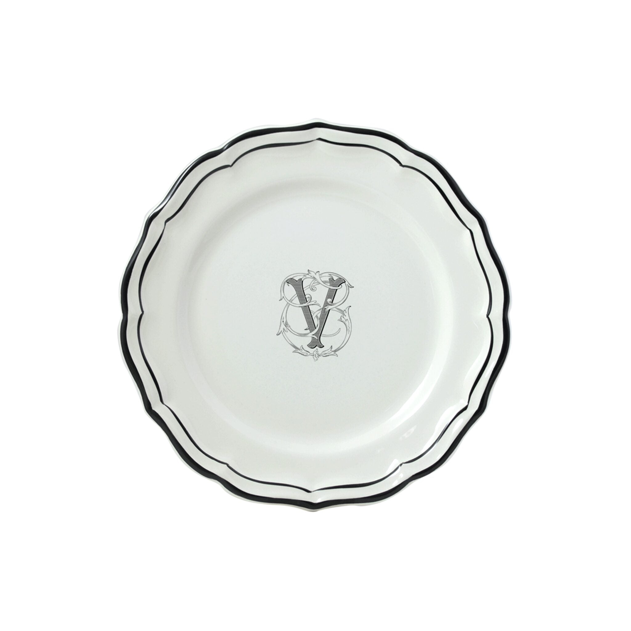 Gien Set of 6 Dessert Plates V - Filet Midnight Monogram