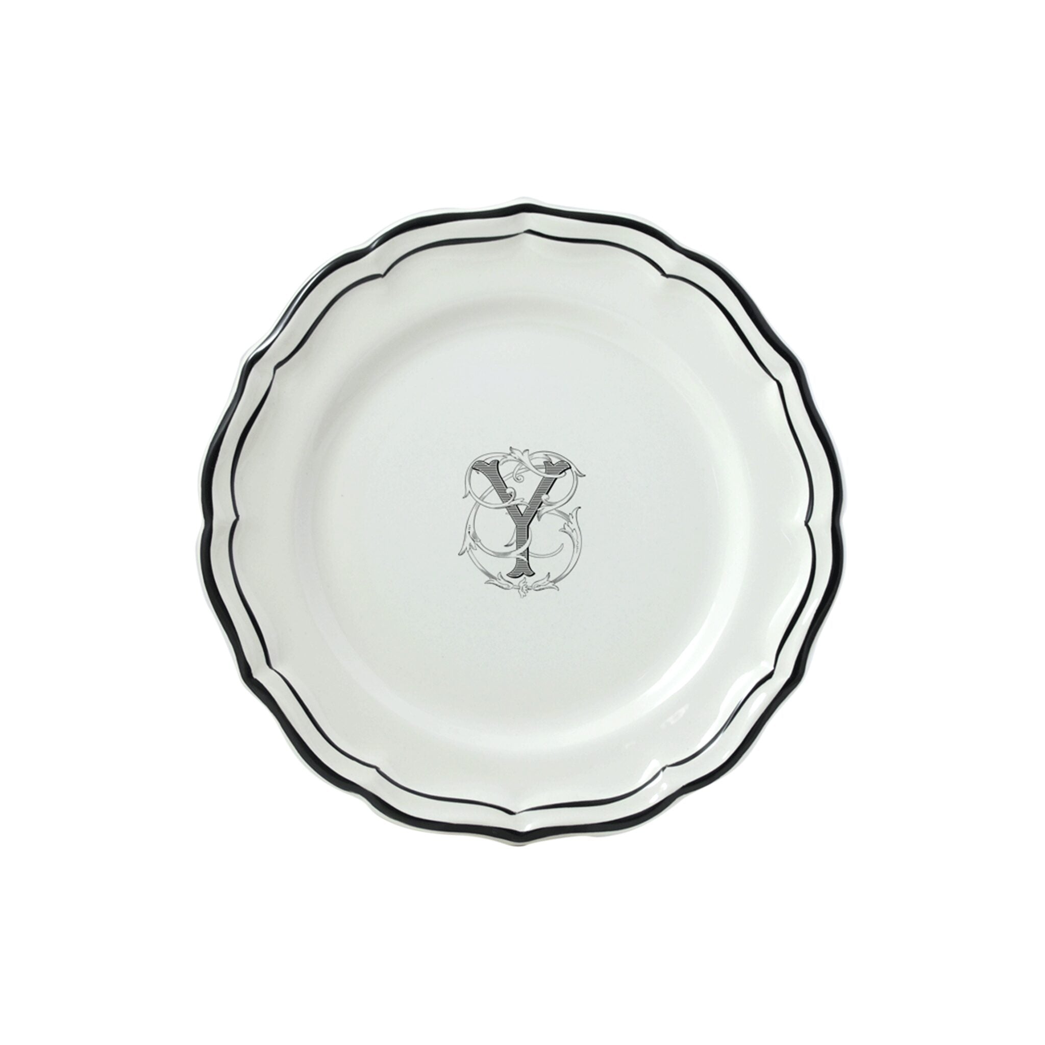 Gien Set of 6 Dessert Plates Y - Filet Midnight Monogram