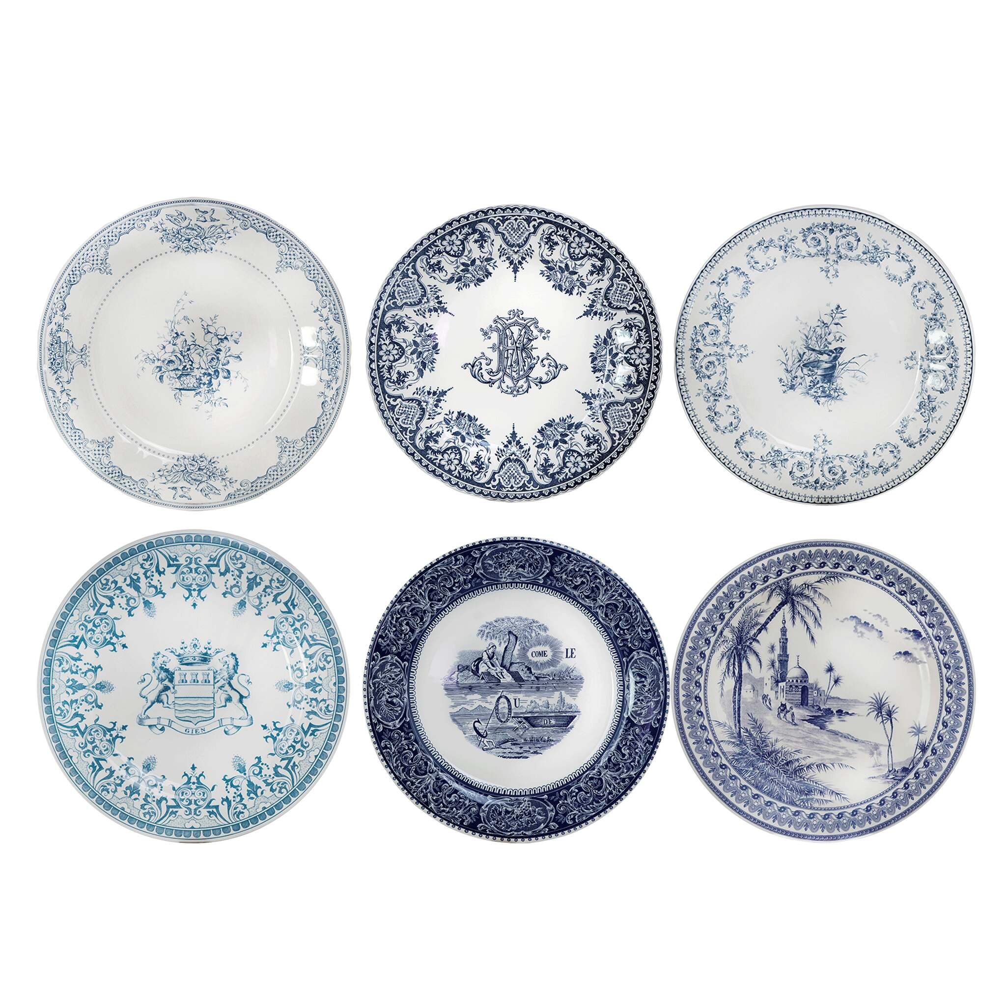 Gien Set of 6 Dinner Plates Assorted - Les Dépareillées Blue