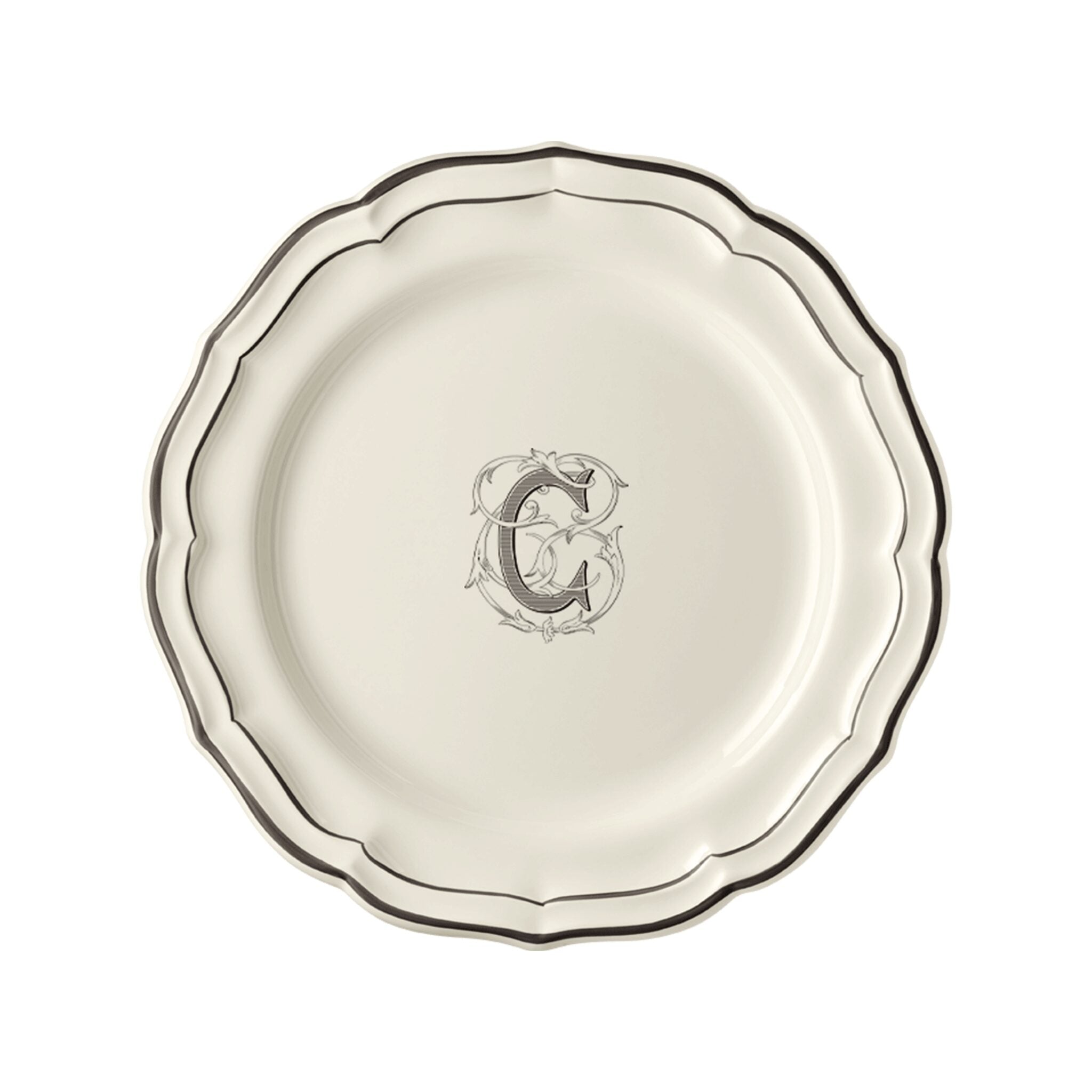 Gien Set of 6 Dinner Plates C - Filet Midnight Monogram