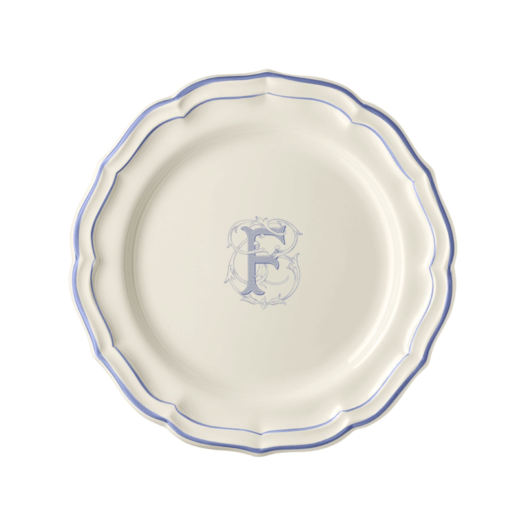 Gien Set of 6 Dinner Plates F - Filet Blue Monogram