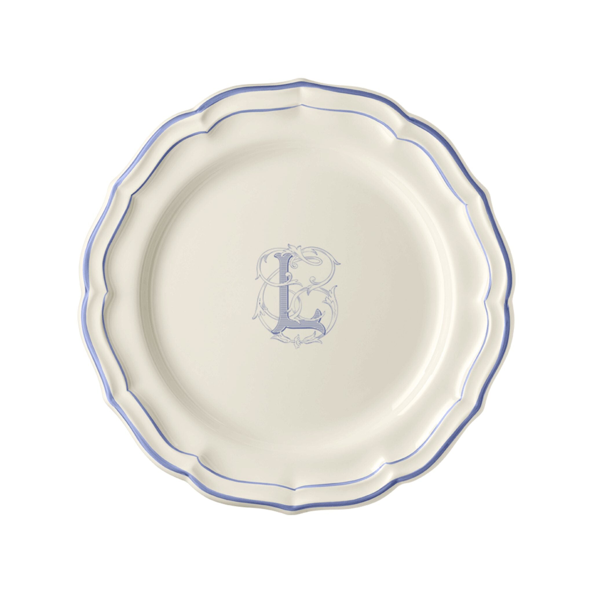 Gien Set of 6 Dinner Plates L - Filet Blue Monogram